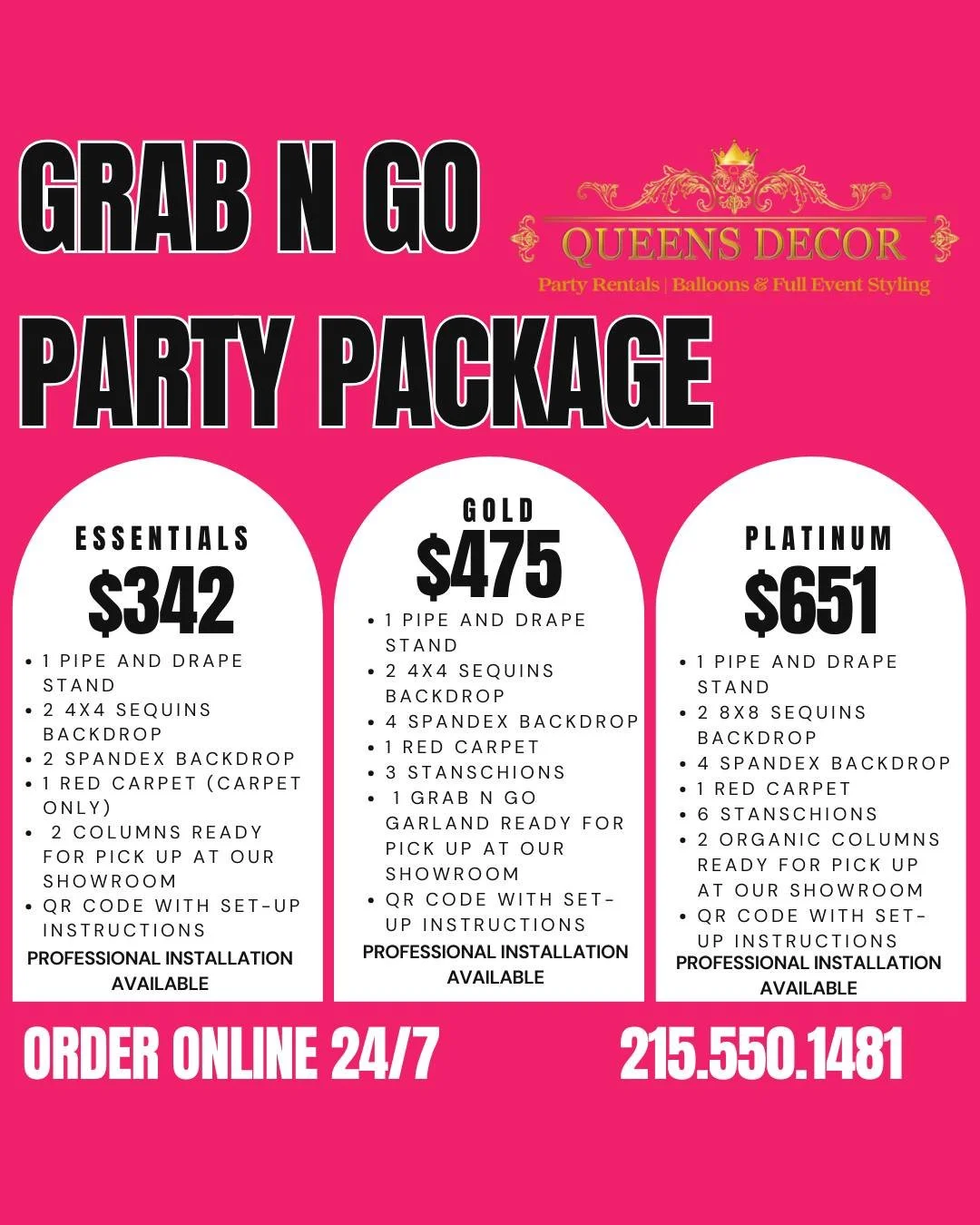 🎉 Introducing our All-In-One Party Packages &ndash; designed to make planning stress-free and unforgettable!
Each package can include:
✔ Backdrop
✔ Balloons
✔ Delivery + professional setup
Perfect for birthdays, baby showers, school events, weddings