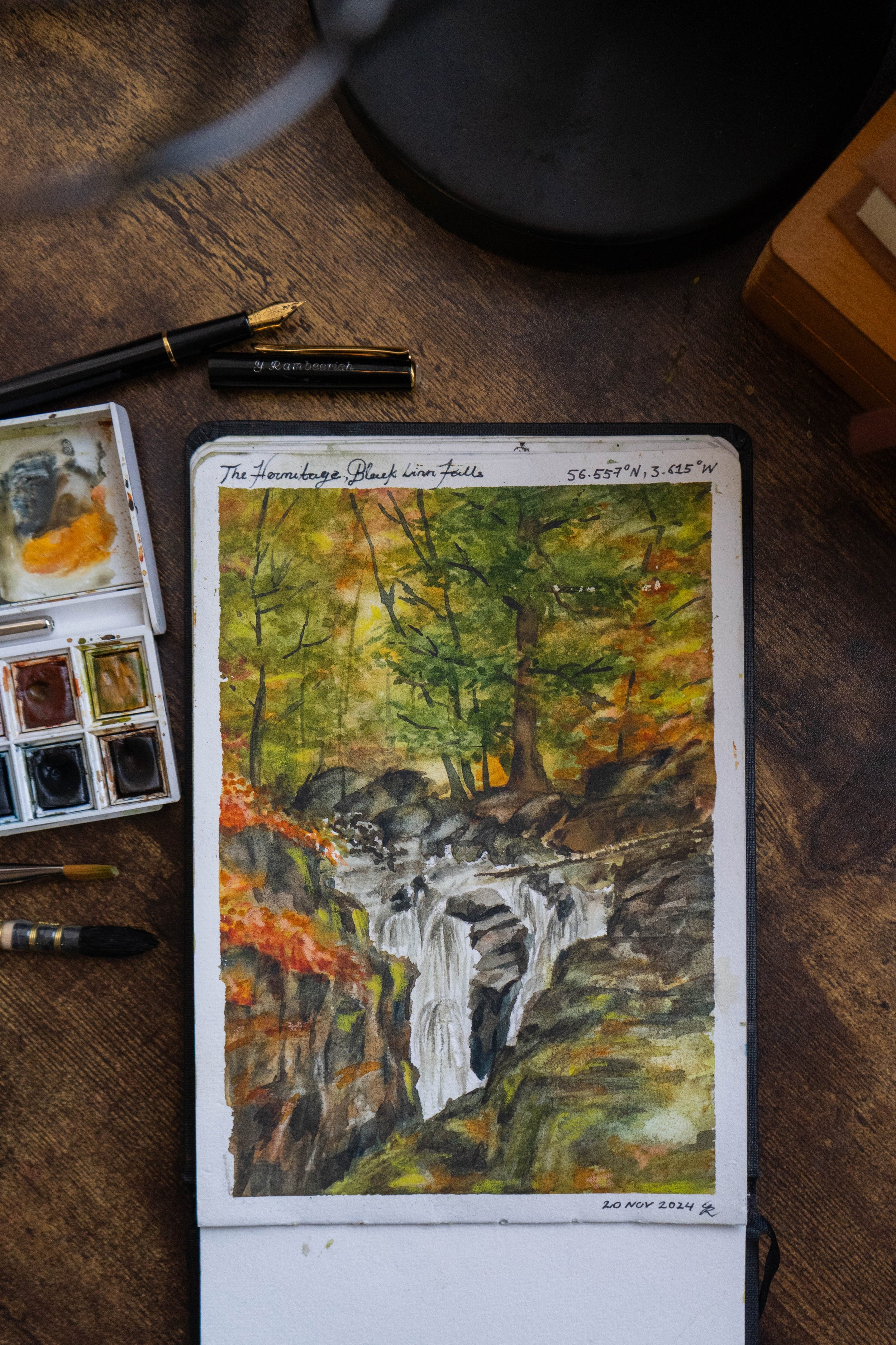 The Hermitage, Black Linn Falls, Watercolour