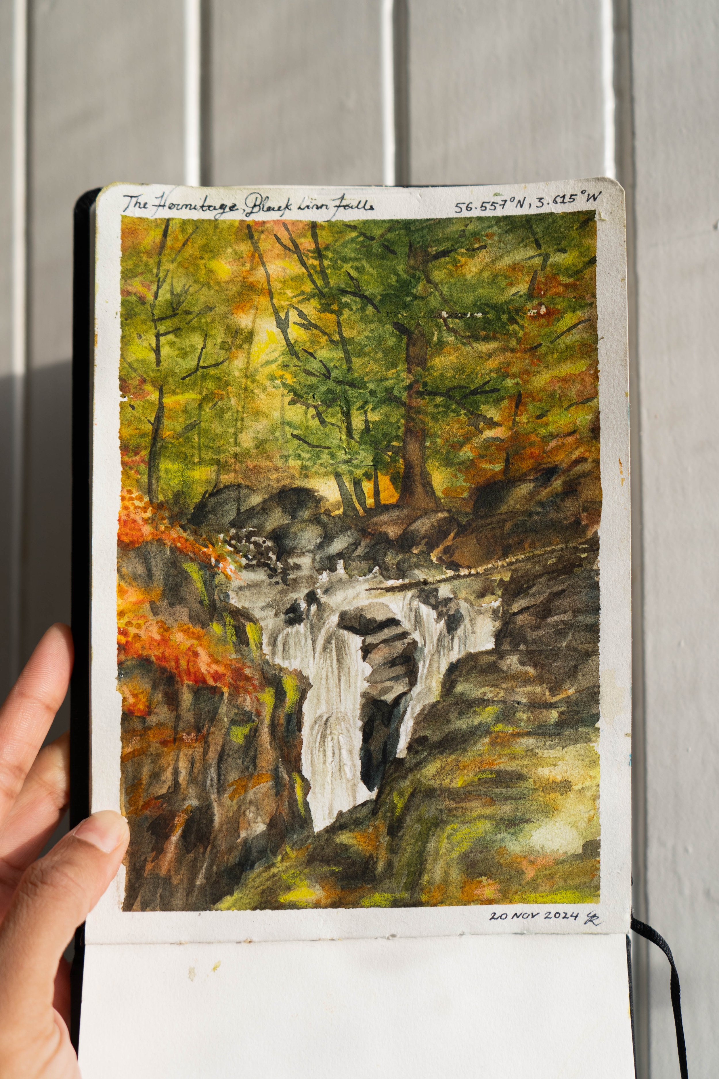 The Hermitage, Black Linn Falls, Watercolour