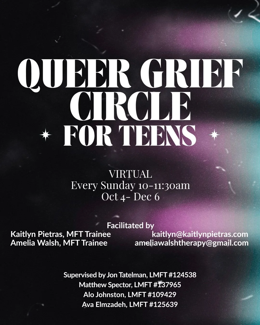 Queer Grief Circle for Teens is for LGBTQIA+ youth ages 14&ndash;18 who are navigating grief. This may include family rejection, identity development, changing relationships, coming out, gender transition, discrimination, the death of someone close, 