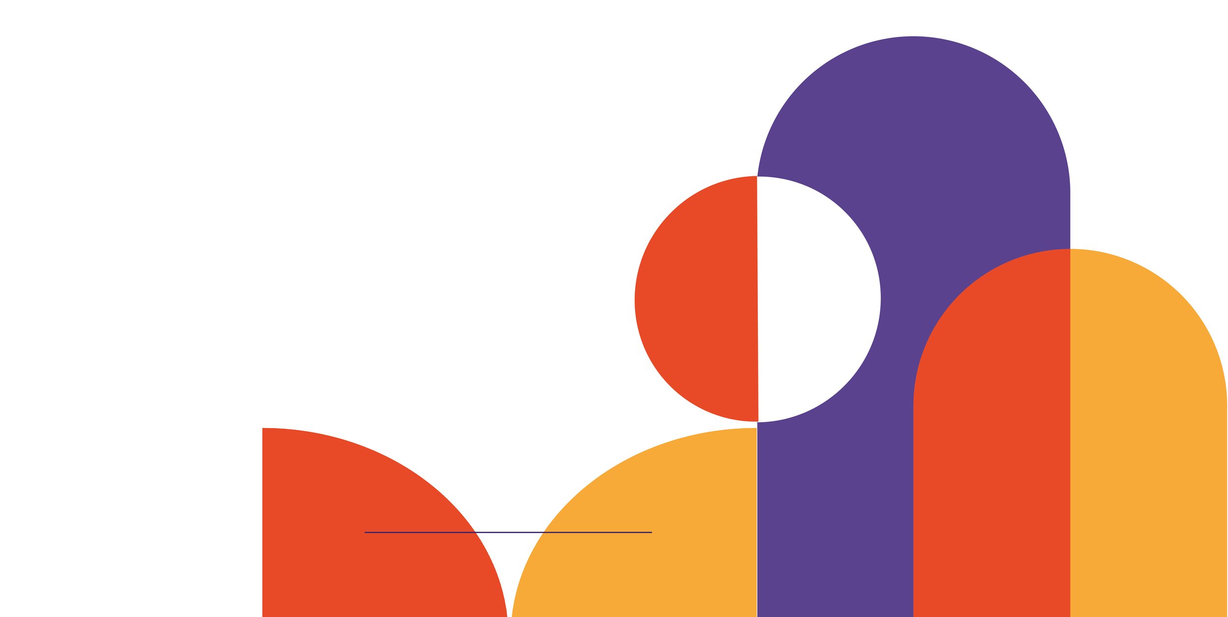 Diagramme coloré avec formes semi-circulaires et ovales dans des couleurs orange, rouge, violet et jaune.