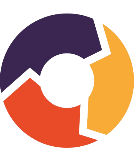 Un graphique circulaire avec quatre segments de différentes couleurs : violet, orange, rouge et jaune.
