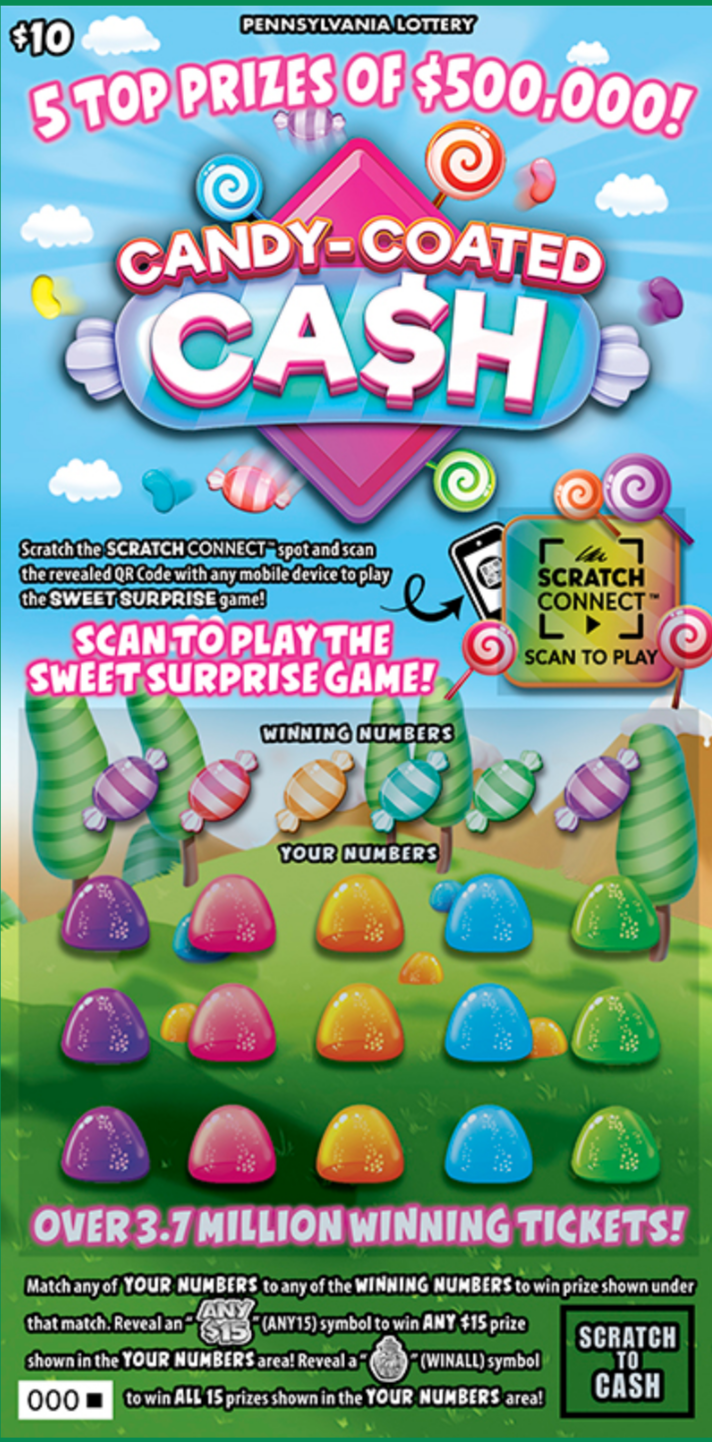 CANDY COATED CASH --FULL PACK OF LOTTERY SCRTCHERS