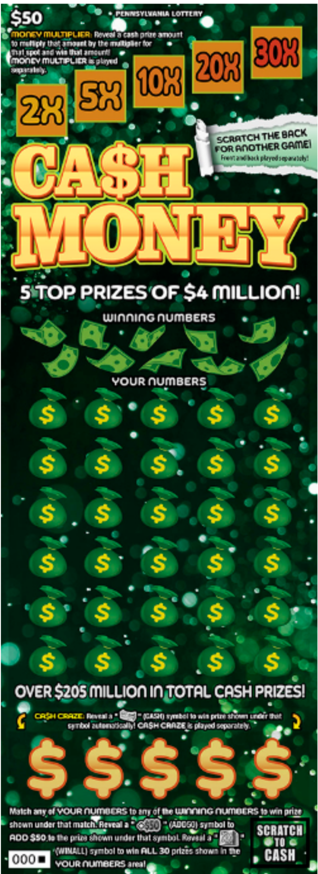 WHO DOESN'T WANT CA$H MONEY--FULL PACK OF LOTTERY SCRATCHERS