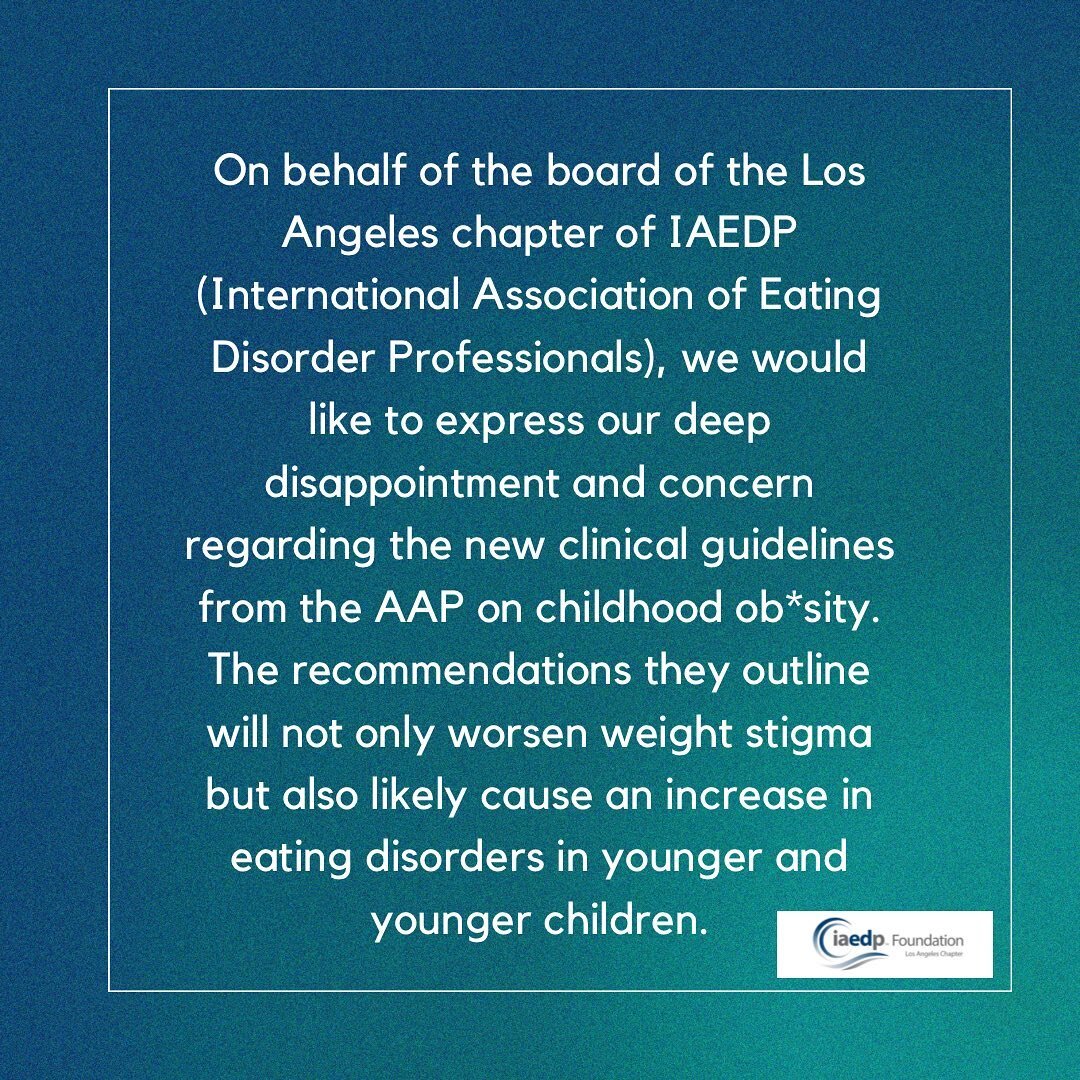 We are angry and frustrated.

We do not agree with the new guidelines released by the American Academy of Pediatrics entitled &ldquo;Clinical Practice Guideline for the Evaluation and Treatment of Children and Adolescents With Obesity.&rdquo; Please 