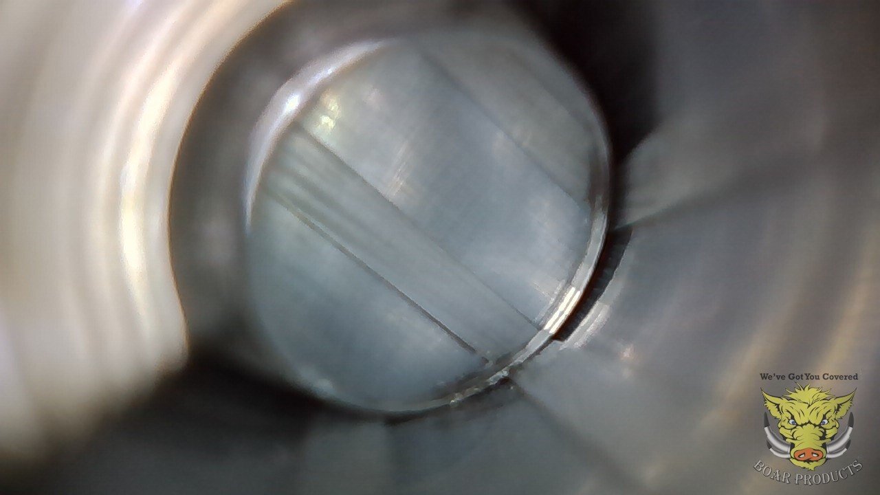 Borescope view in clean gun barrel after being cleaned with Boar Products Gun Cleaner and Lubricant