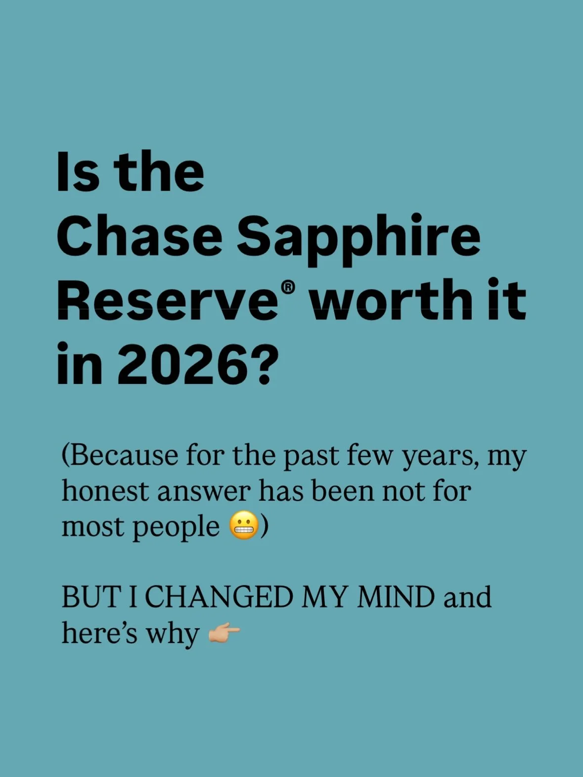 For the past few years, when people asked me if the Chase Sapphire Reserve&reg; was worth the $795 annual fee my honest answer was:

👉🏼 probably not 😬

BUT I CHANGED MY MIND!!!! 

Comment &ldquo;RESERVE&rdquo; and I&rsquo;ll send you a full breakd