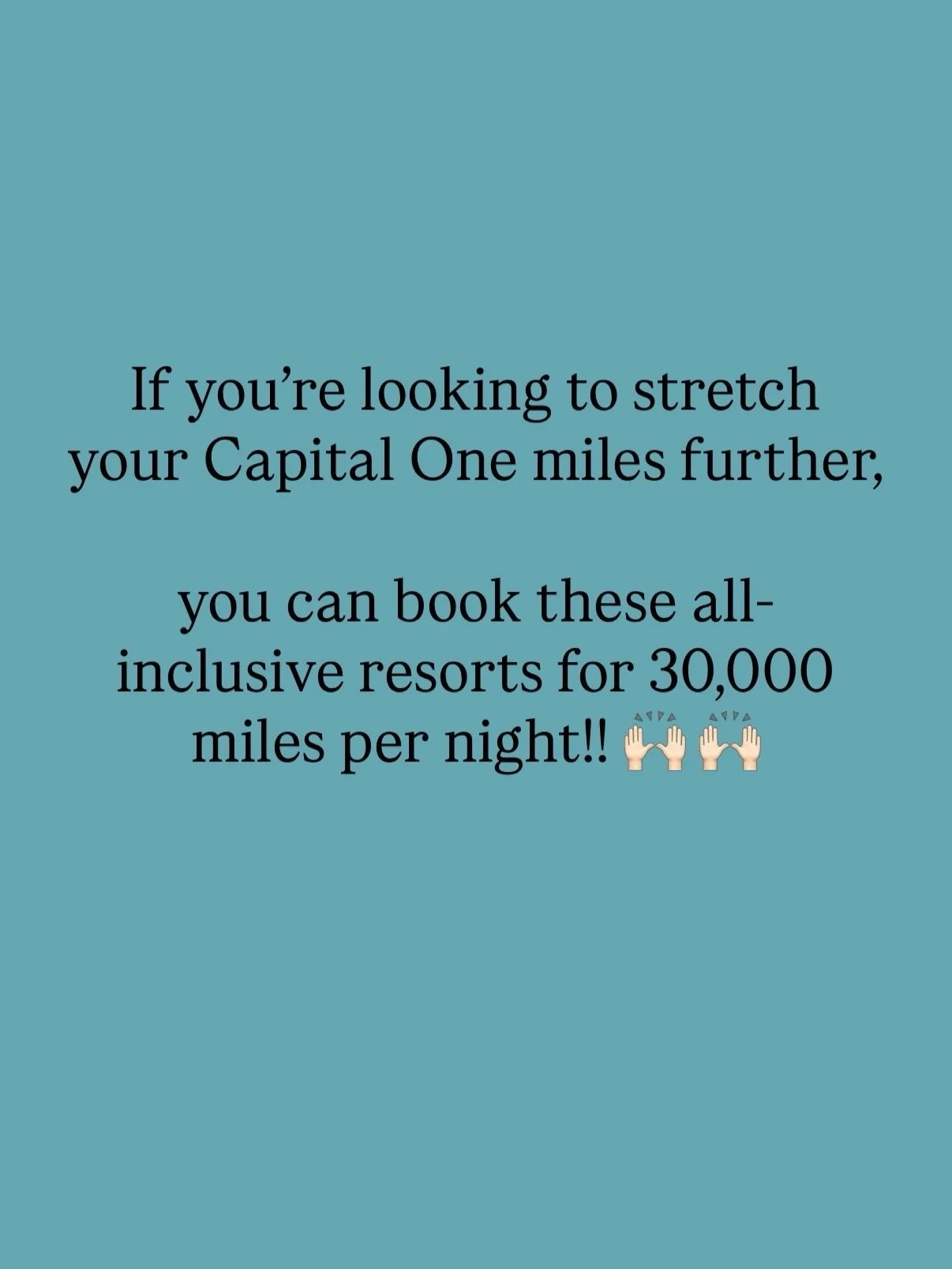 30k Capital One Miles/night for these All Inclusive Resorts?! 🤯🙌🏻🙌🏻

👉🏼 Comment &ldquo;yes&rdquo; and I&rsquo;ll send you our blog post with:

- A full list of all-inclusive resorts you can book for 15k-45k points per night + how to book. 

- 