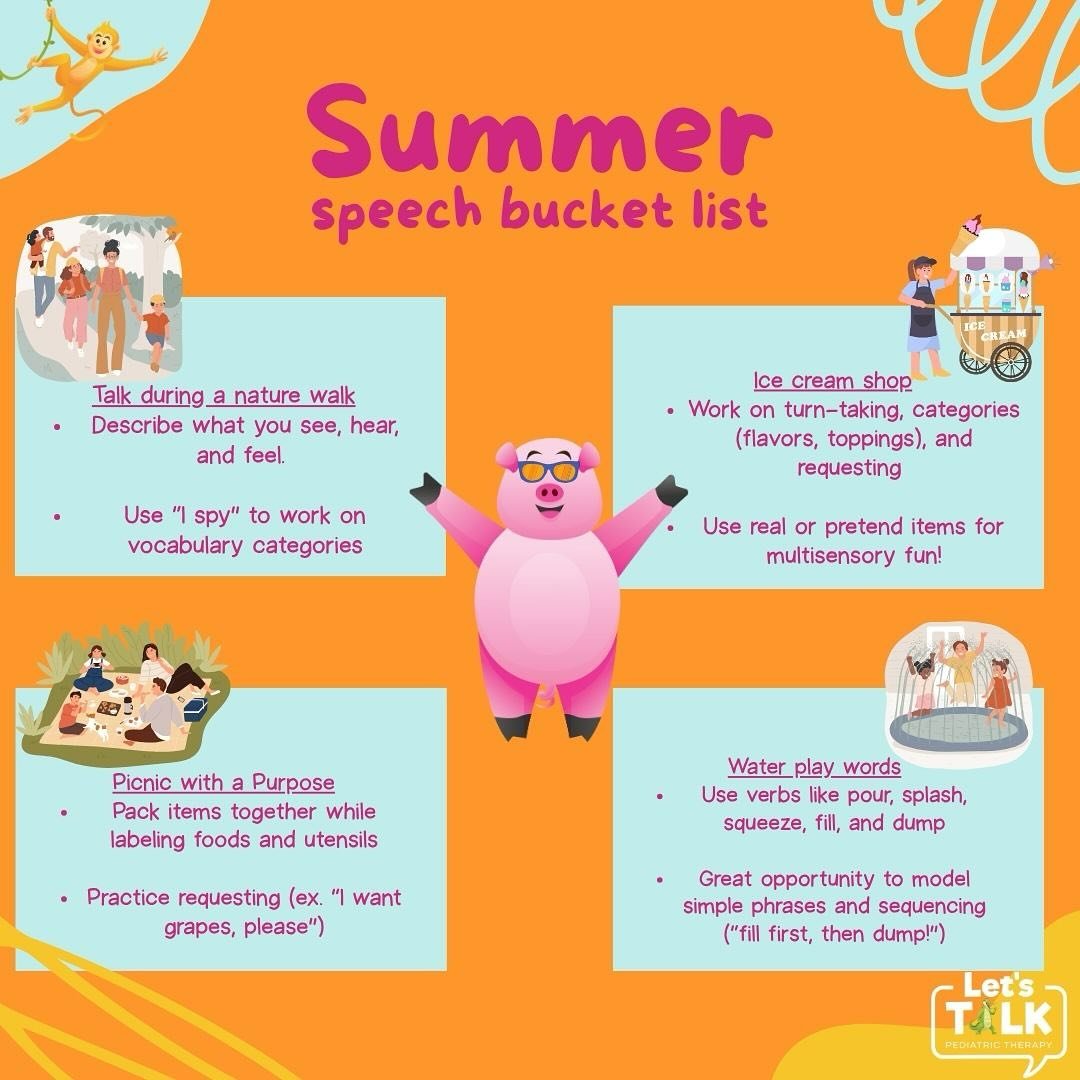 🗣️ Pro Tip for Parents:
Don&rsquo;t stress about being perfect&mdash;just talk with your child, not at them. Everyday play is the best kind of practice! 💬💕

#SummerSpeechBucketList #SpeechTherapyAtHome #PlayToLearn #letstalkpediatrictherapy