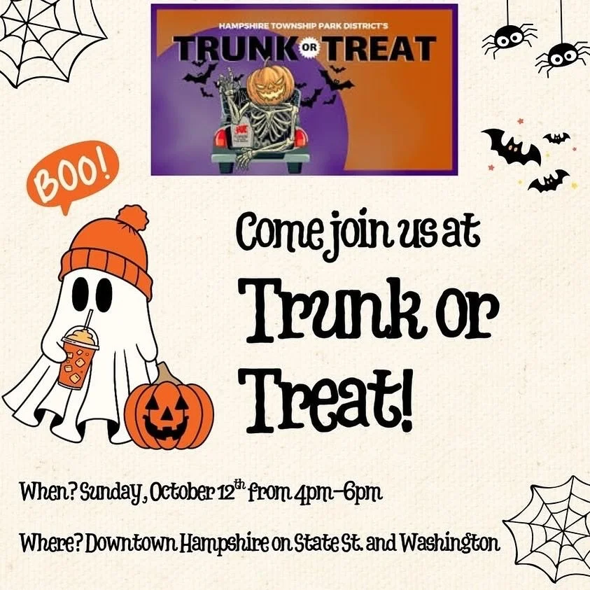 🎃👻 Grab your costumes and candy bags &mdash; it&rsquo;s time for Trunk or Treat! 🚗🍬

Join us in Downtown Hampshire on Sunday, October 12th from 4&ndash;6 PM for a spooktacular evening of Halloween fun!

Costumes, candy, and creepy-cute vibes awai