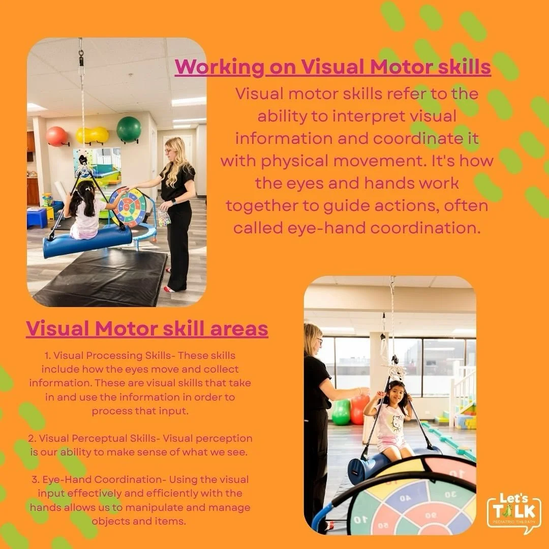 👀✋ Visual motor skills are what help kids see something and then act on it. 

In occupational therapy, we use fun, play-based activities to strengthen these skills &mdash; so kids can feel more confident in school, play, and daily life!

Visual moto