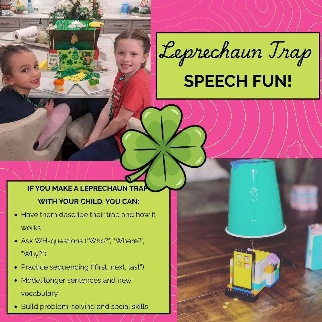 🍀 Leprechaun traps = speech therapy gold! 🍀

St. Patrick&rsquo;s Day is the perfect excuse to turn creativity into language practice. When kids build a leprechaun trap, they&rsquo;re not just crafting&mdash;they&rsquo;re learning, problem-solving, 