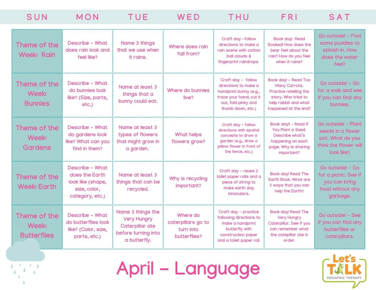 April is here and we&rsquo;re making language learning part of your everyday routine 🌷💬

Our April Language Calendar is filled with simple, play-based ideas you can do at home to support your child&rsquo;s speech and language skills&mdash;no extra 