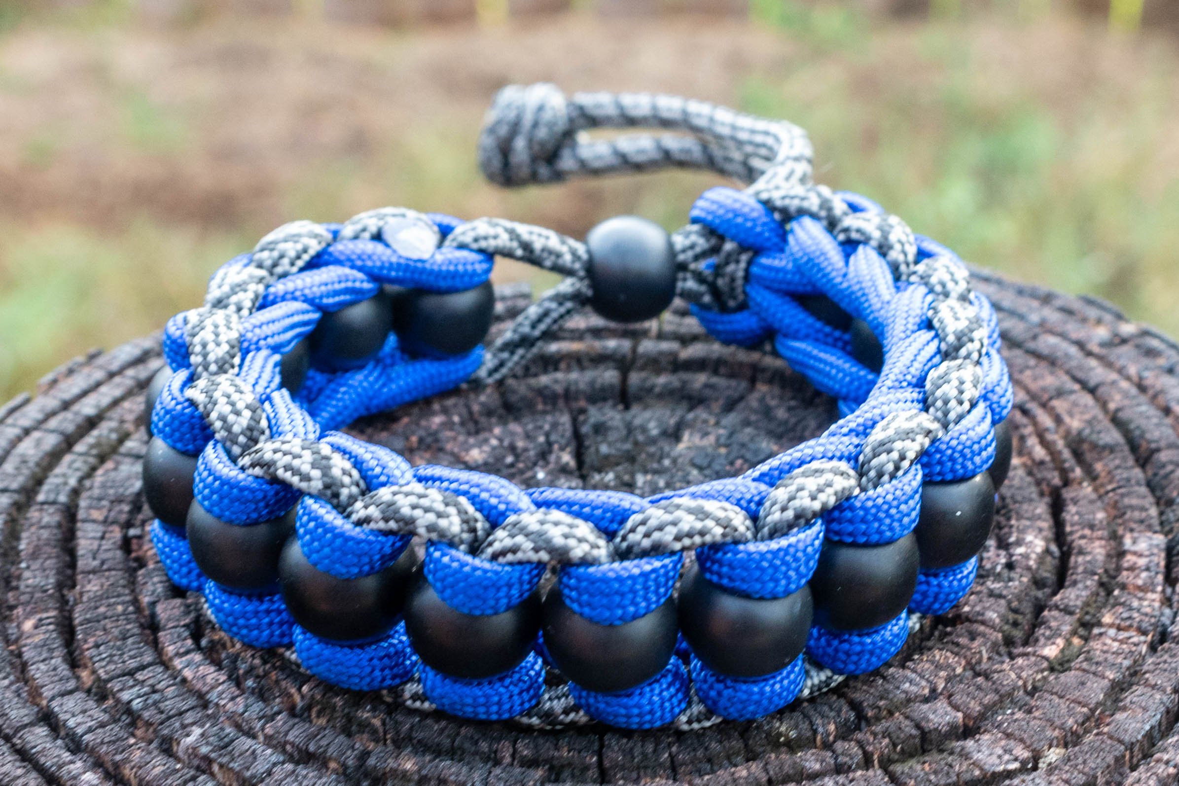 Lots Braided Paracord Bracelets Blue Background Handmade Creative