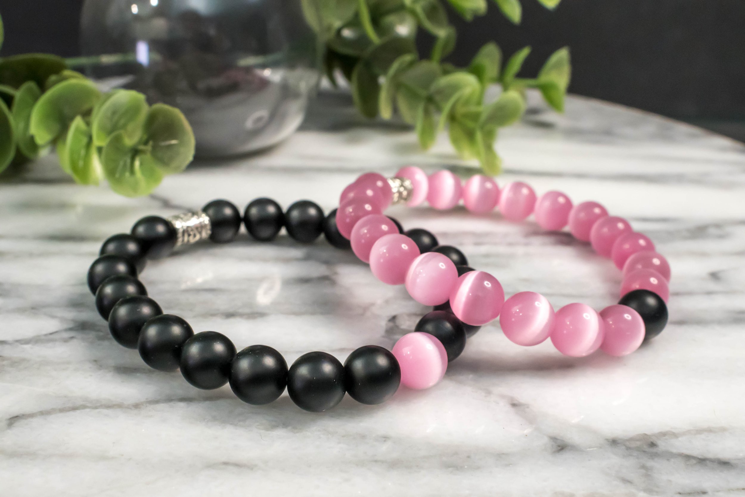 Couple Bracelets. Long Distance Bracelets. Friendship Bracelets. Matching  Bracelet Set. Pink Lemonade Frosted Sea Glass & Black Glass Beads. - Etsy