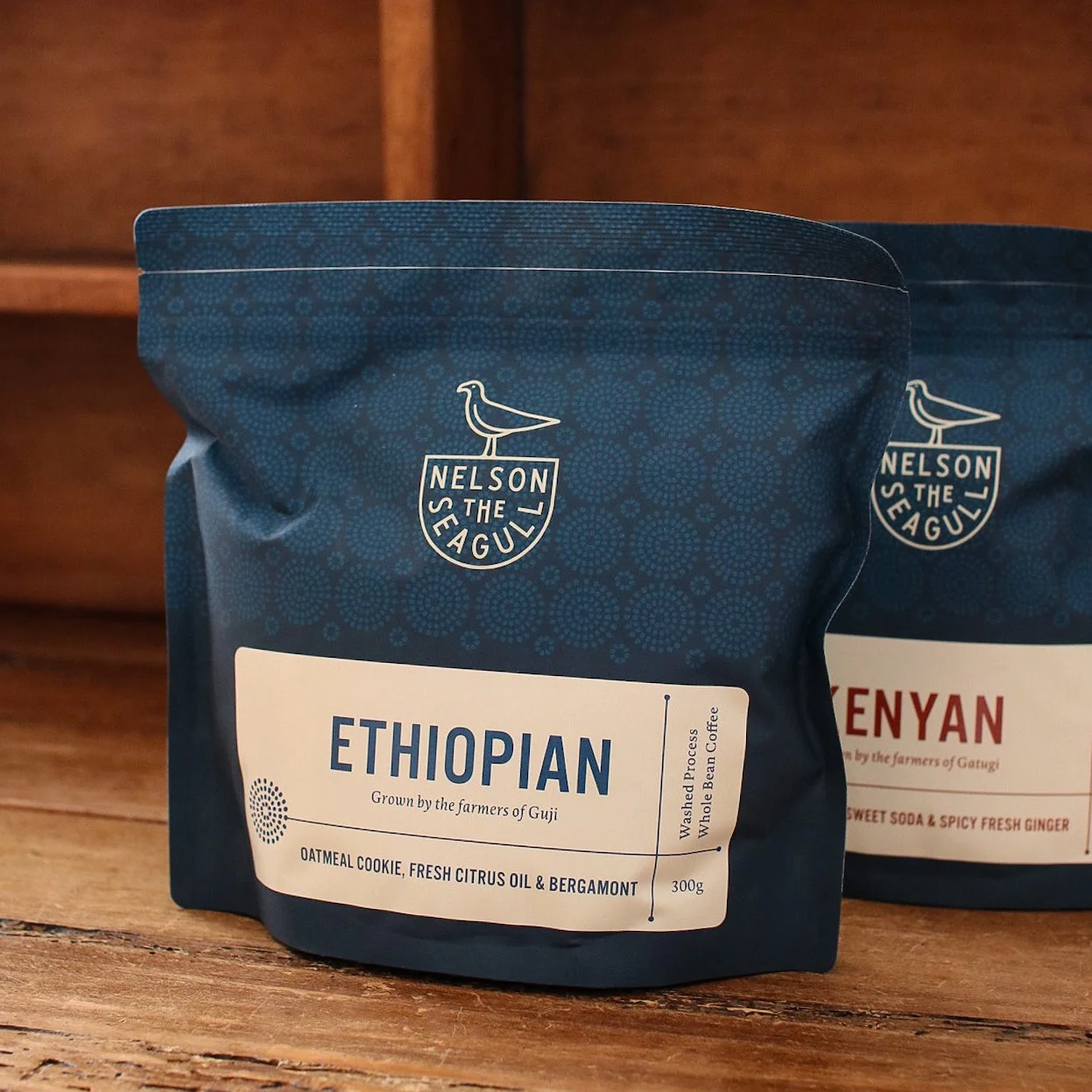 Photograph of a bag of roasted coffee