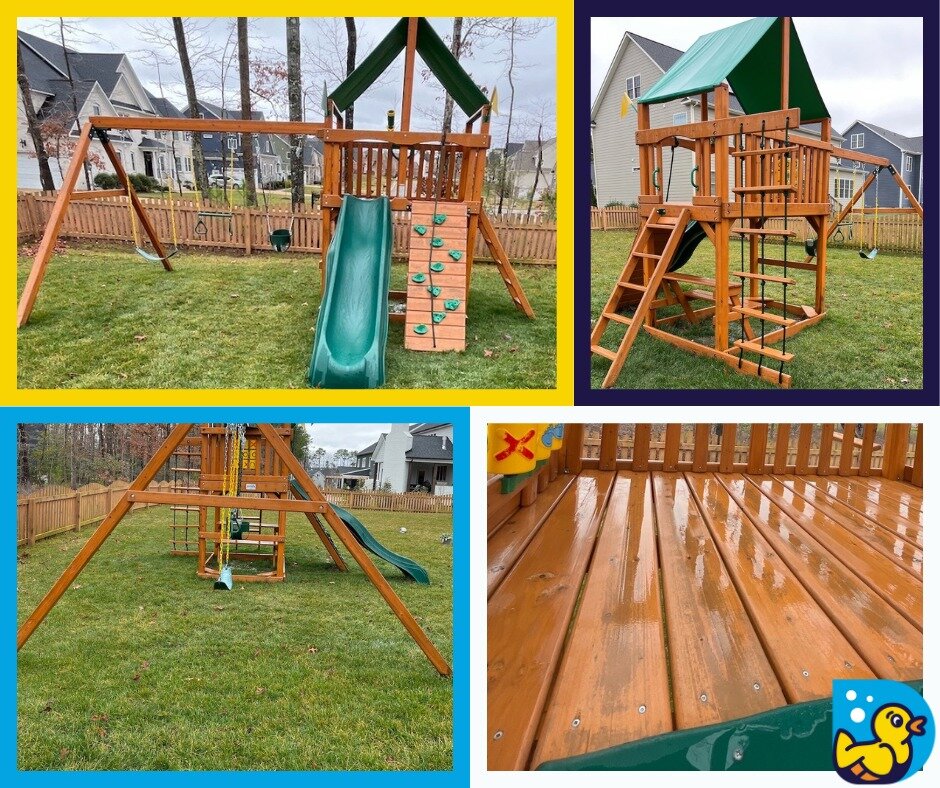 🌷 Spring is on its way! 🌼 Are your children's playsets clean and ready for the fun ahead? 🚀 Don't stress, let Ducky Power Wash lend a hand! 💦 Contact us today to schedule your cleaning and get ready to enjoy the sunny days ahead! ☀️ #SpringCleani