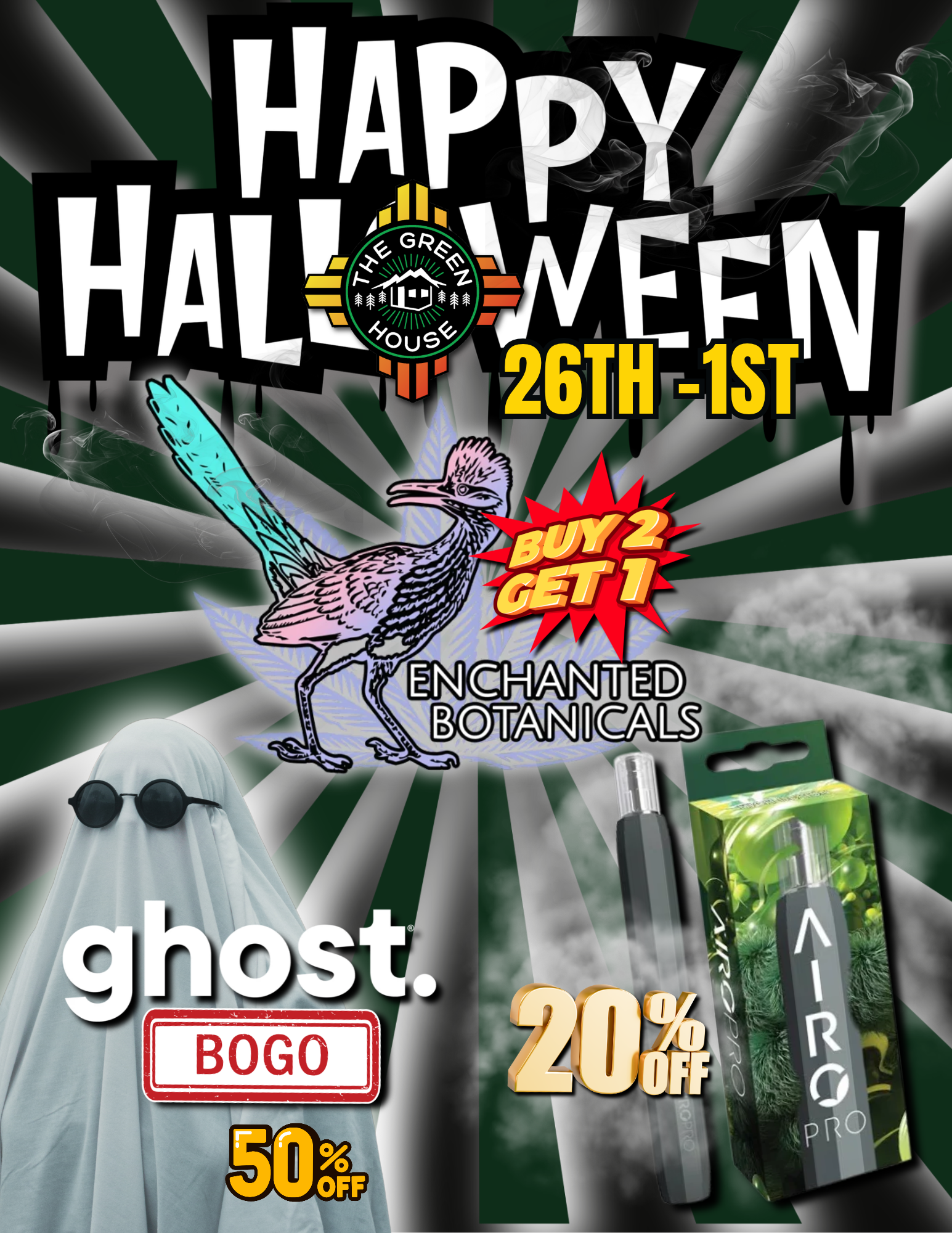 Ghost, Enchanted Botanicals, Airo Pro, Halloween Deals, The Green House, New Mexico, Dispensary Near Me, 