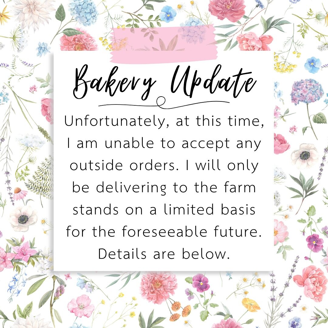 🌟 Important Update 🌟

I wanted to take a minute to share an update regarding my baking and delivery schedule. Unfortunately, my daughter is continuing to face health challenges, which are requiring much of my time and attention.

As a result, I&rsq