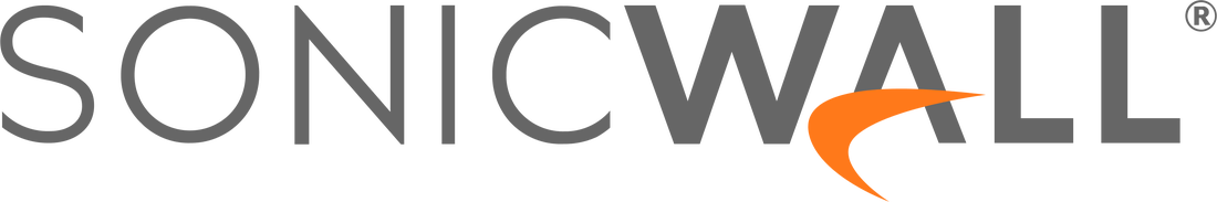 SonicWall logo featuring the brand name in gray capital letters with an orange swoosh design.