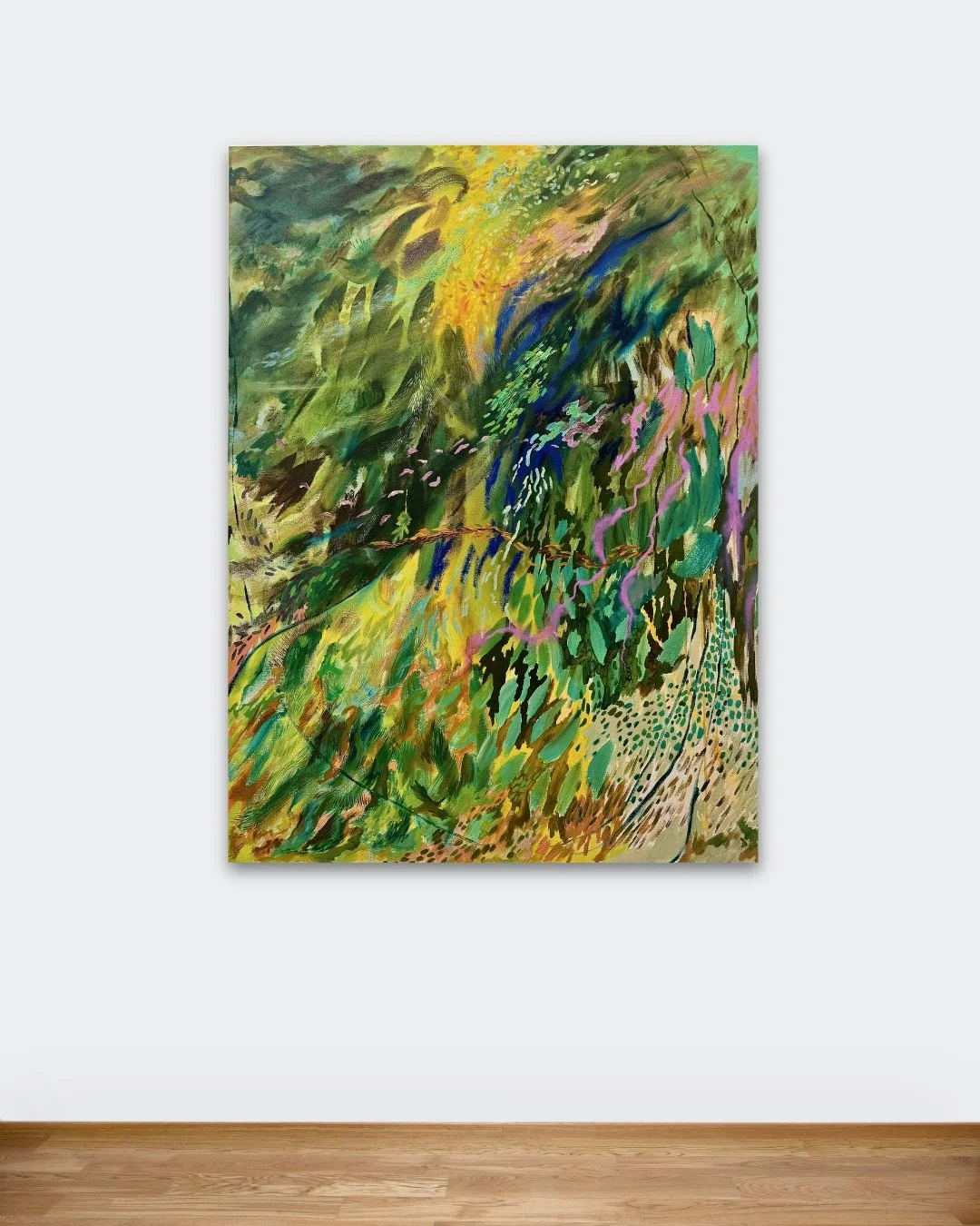 O sussurro da mata soa como o cantar dos pássaros, 2025, acrylic, oil, soft and oil pastel on canvas, 36x48in