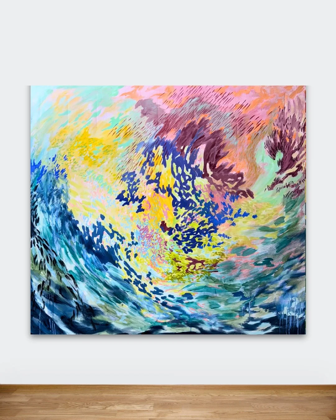 Antes, durante e após a tempestade, 2024, acrylic, soft and oil pastel on canvas, 63x58in