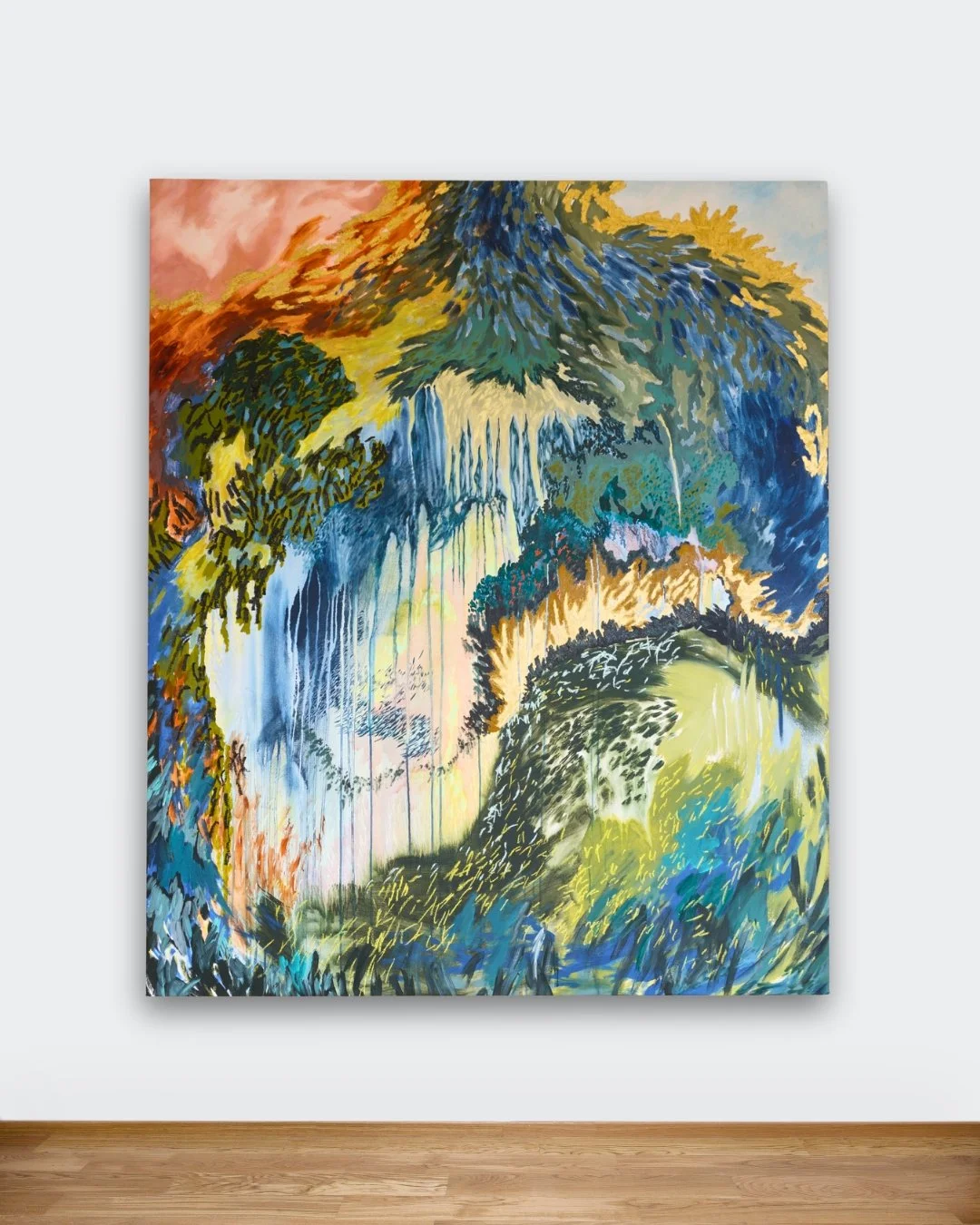 Onde a luz aprende a ficar, 2022, acrylic, oil pastel on canvas, 60×72in