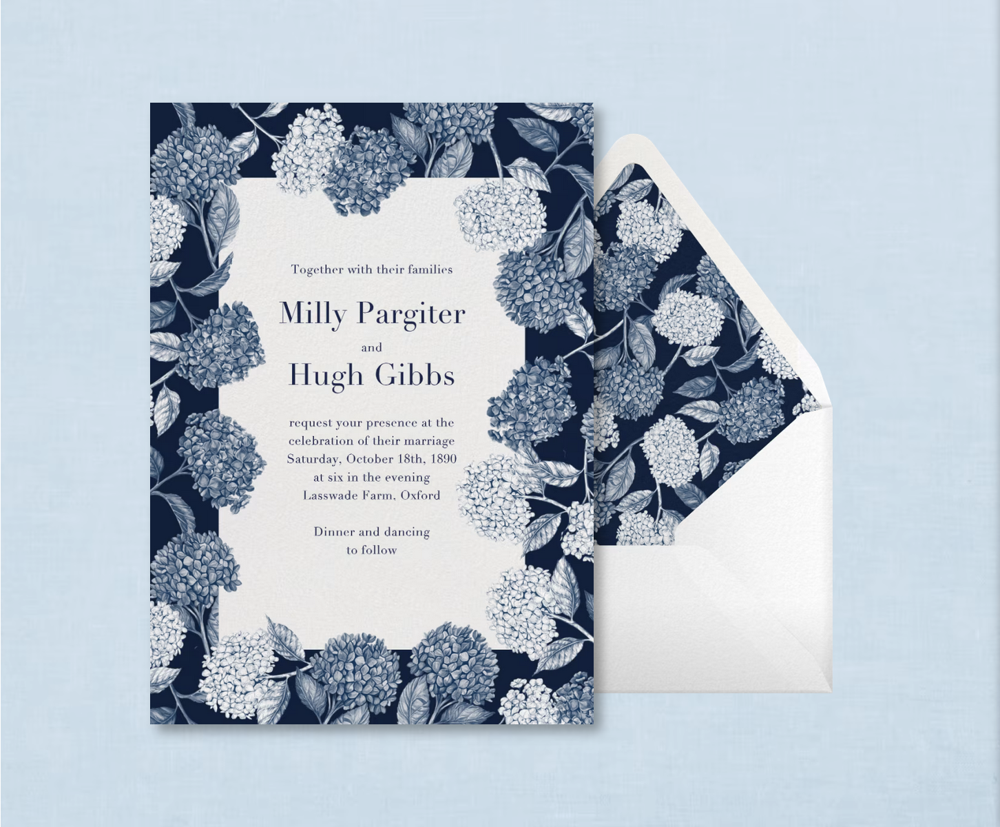 In collaboration with Liberty Fabrics, repeating patterns are delivered as a flat image to our production team to be dissected and arranged to fit our standard card ratios and typesetting is applied. 