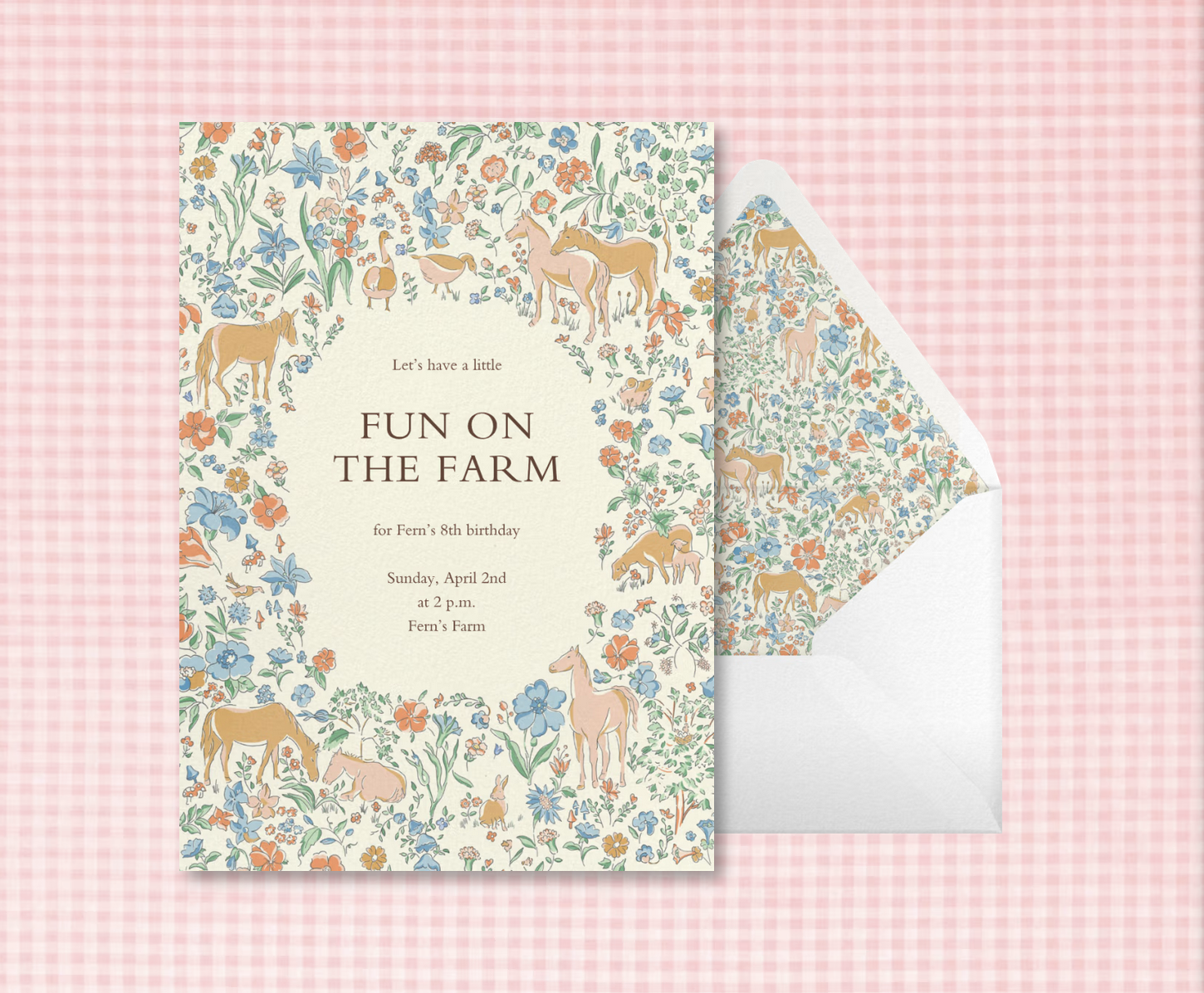 In collaboration with Liberty Fabrics, repeating patterns are delivered as a flat image to our production team to be dissected and arranged to fit our standard card ratios and typesetting is applied. 