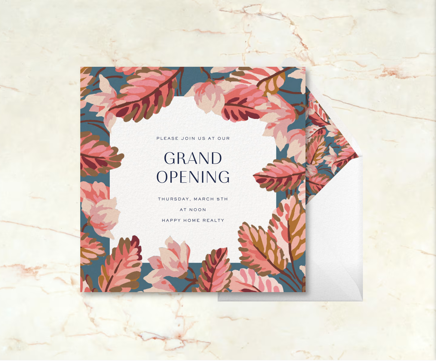 In collaboration with Liberty Fabrics, repeating patterns are delivered as a flat image to our production team to be dissected and arranged to fit our standard card ratios and typesetting is applied. 