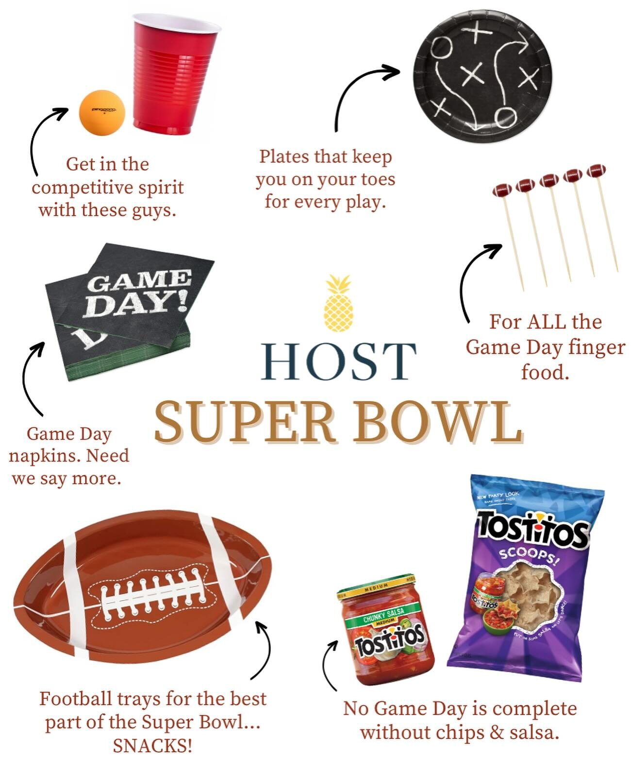 It&rsquo;s a big weekend for football 🏈 While you sweat the score, let us sweat the small stuff and get you ready the BIG game!

Introducing HOST Super Bowl. From football toothpicks for your favorite finger foods and plates for every play - we&rsqu