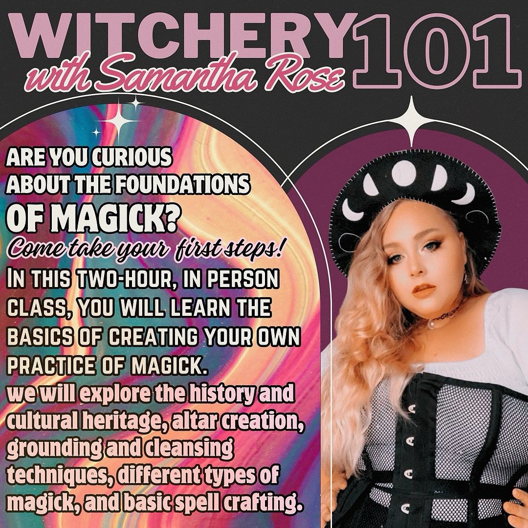 🐐😉Wouldst thou like to live deliciously🌙🌿

🔮🕯️With Witchery 101 we are going to show you where to start! 

 🌙 Join us for a special in-person class designed especially for beginners eager to explore the enchanting world of magic. 

Whether you