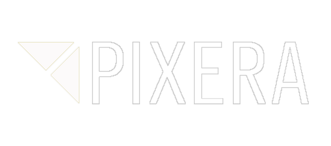 Gray and white Pixera logo with geometric design