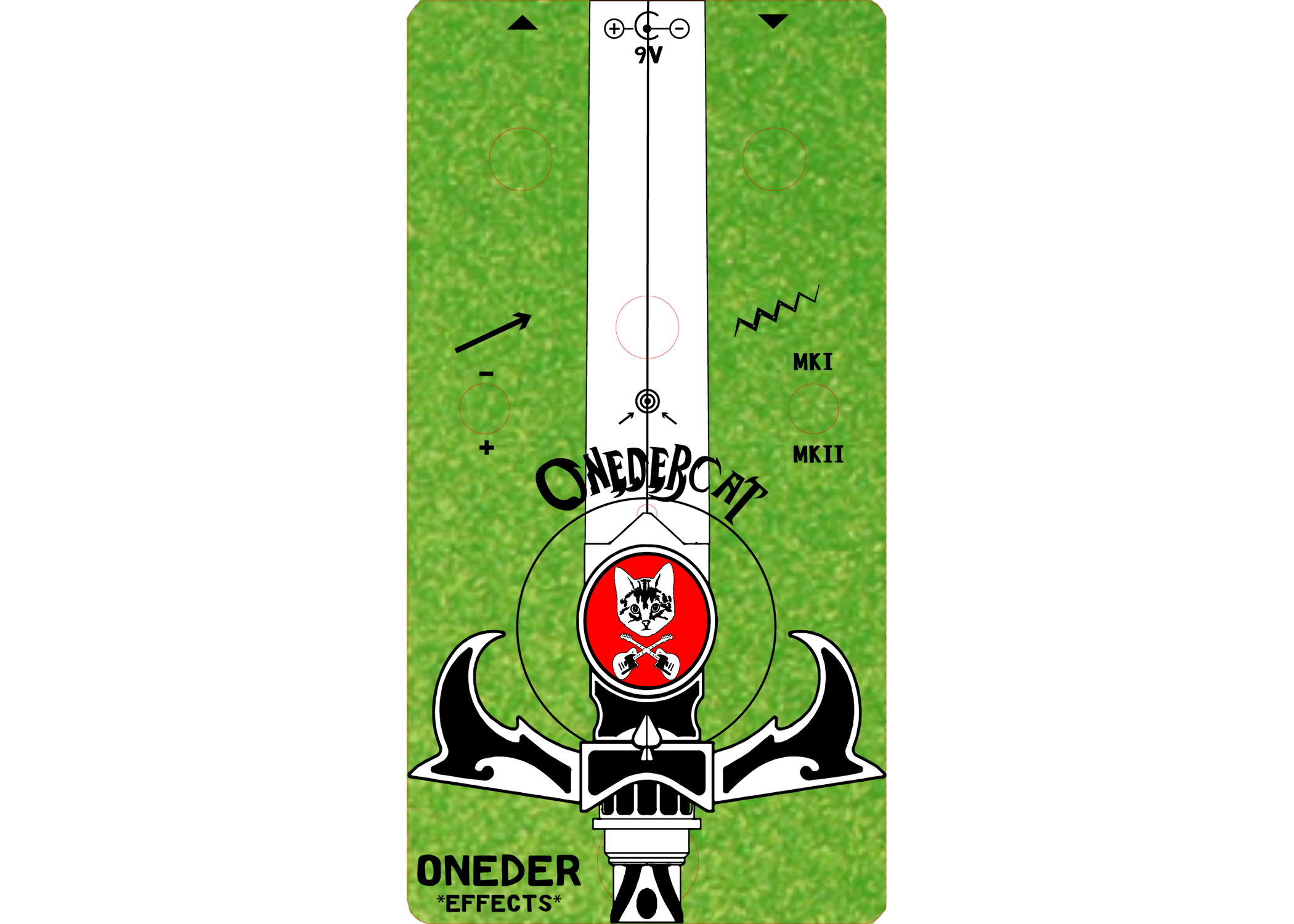 Printing mock-up for the OnederCat, a limited edition boutique guitar pedal.