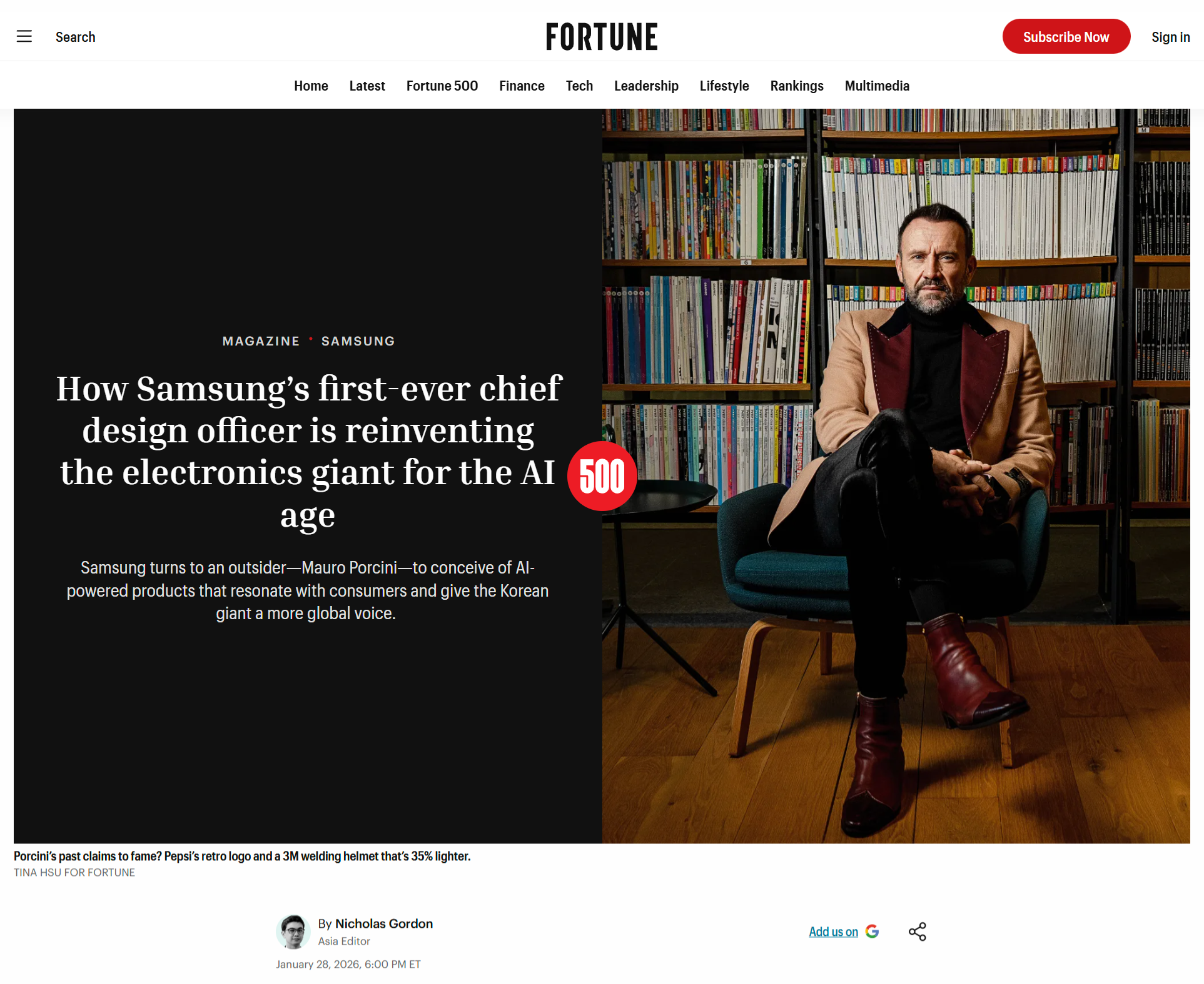 Fortune Magazine - How Samsung's first-ever chief design officer is reinventing the electronics giant for the AI age