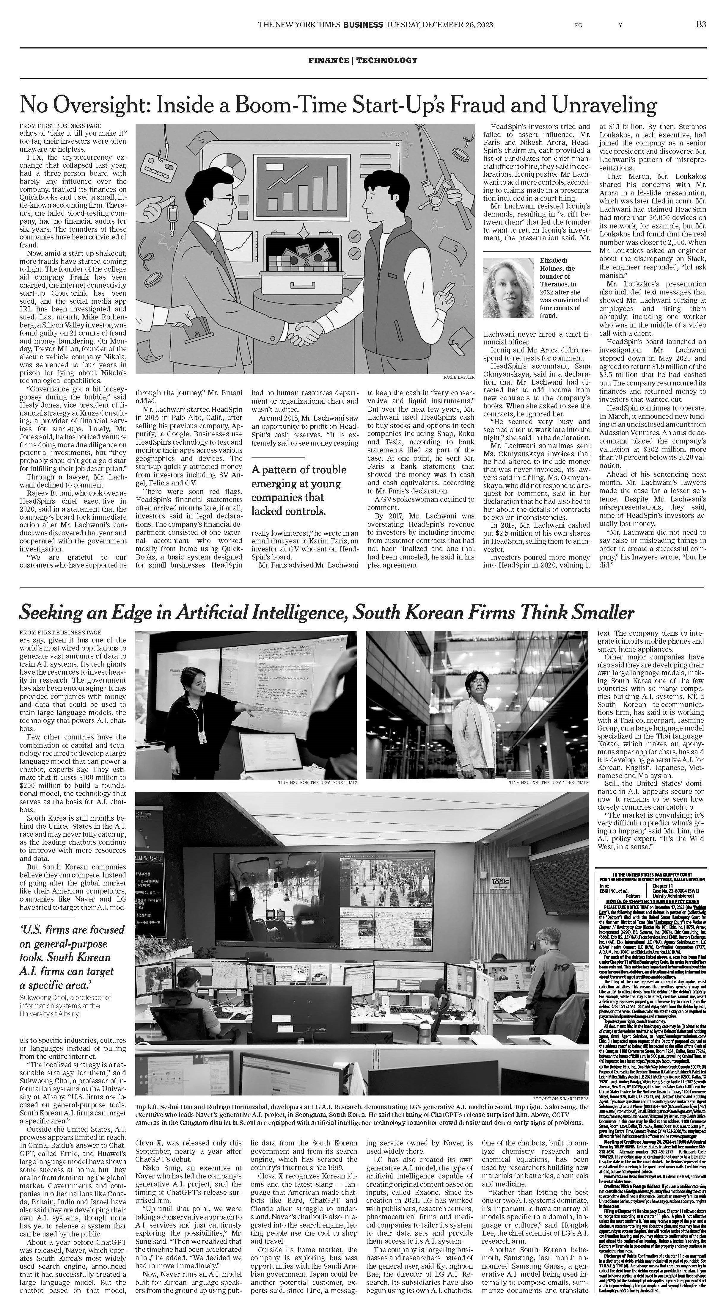 The New York Times - Seeking a big edge in A.I., South Korean firms think smaller
