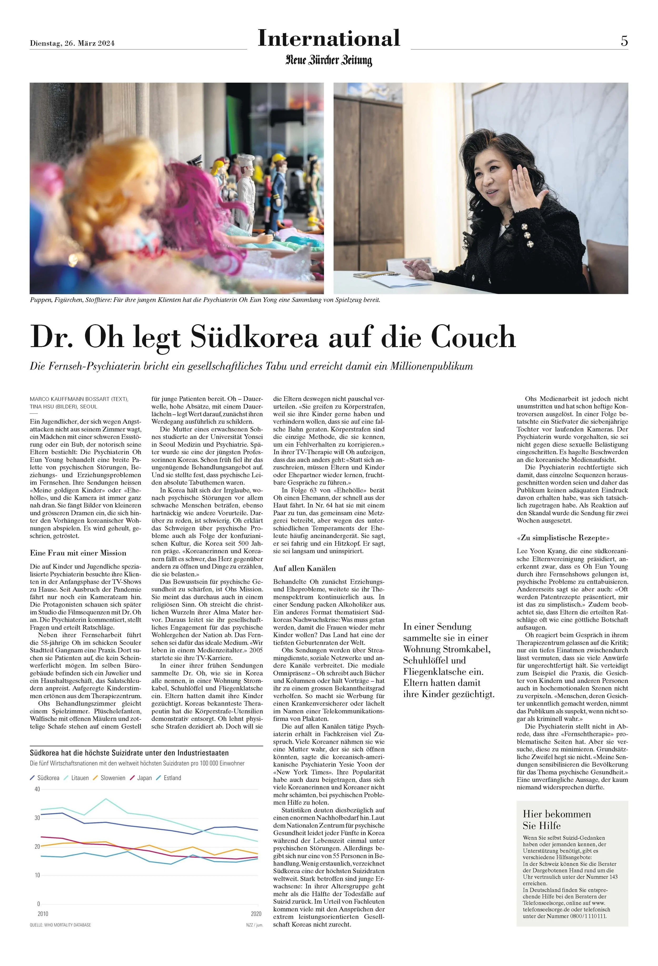 NZZ - Dr. Oh legt Südkorea auf die Couch – eine Ärztin bricht ein gesellschaftliches Tabu