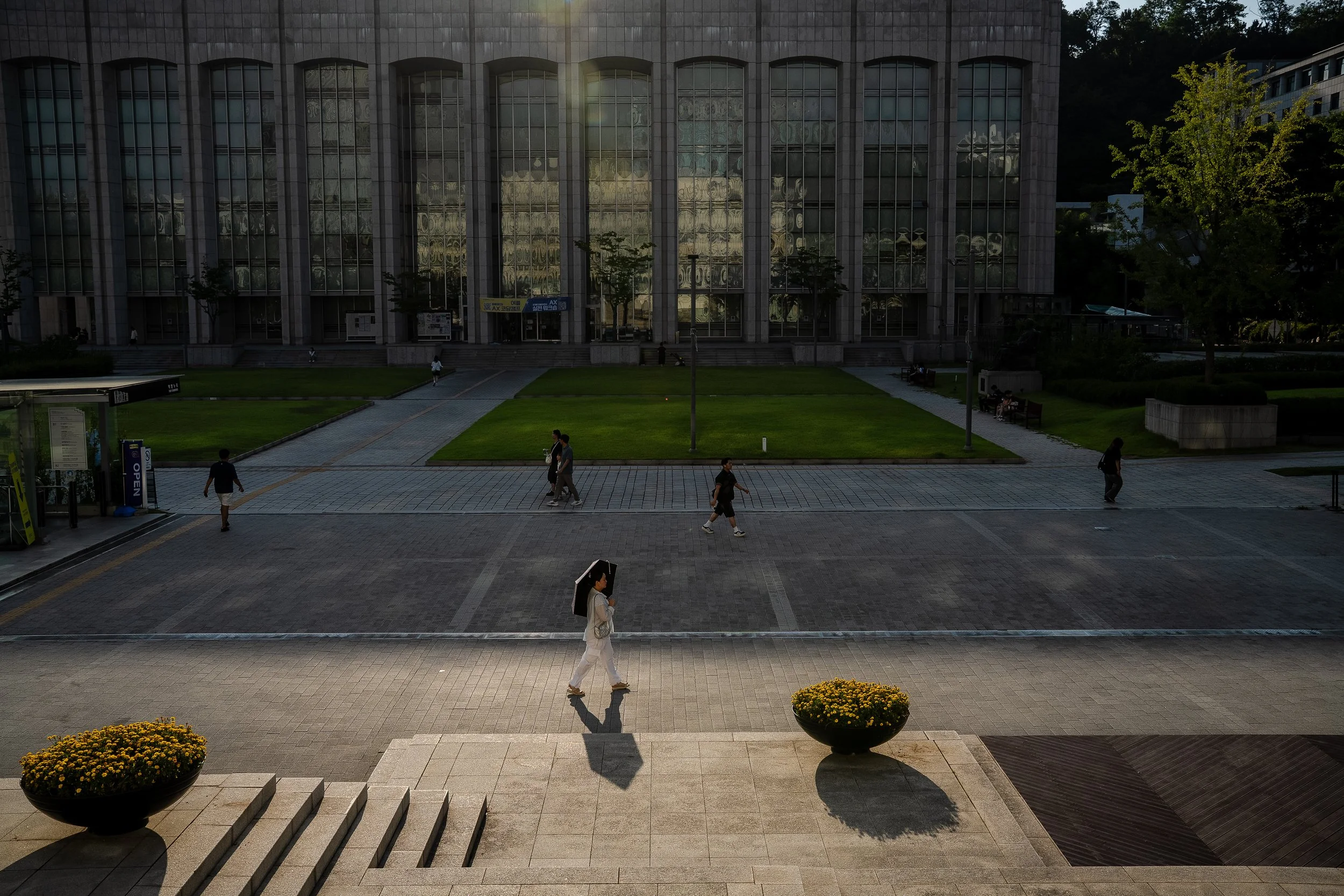 People walk on the campus at Yonsei University.
