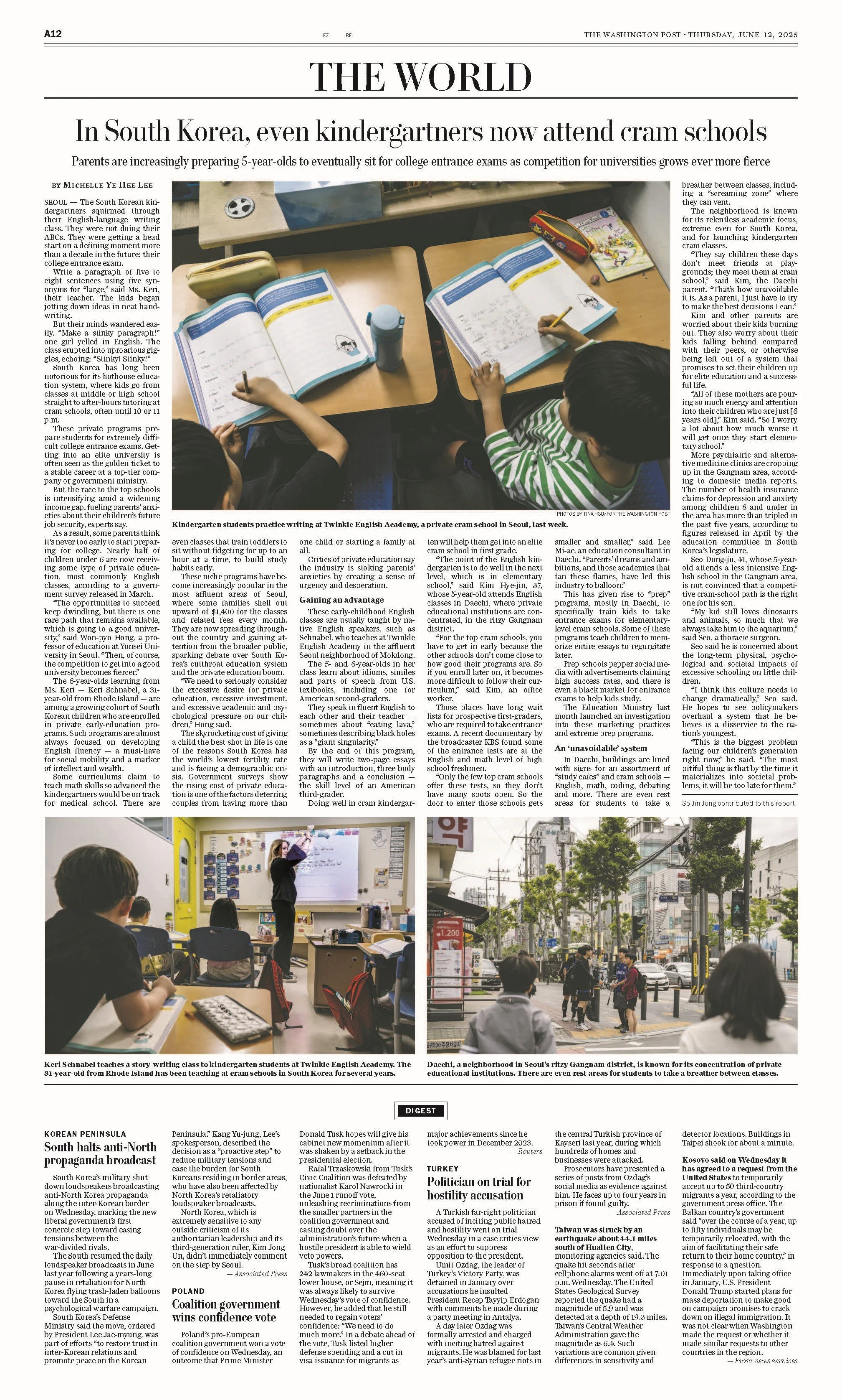The Washington Post - Cram schools for kindergartners are the latest in South Korean college prep