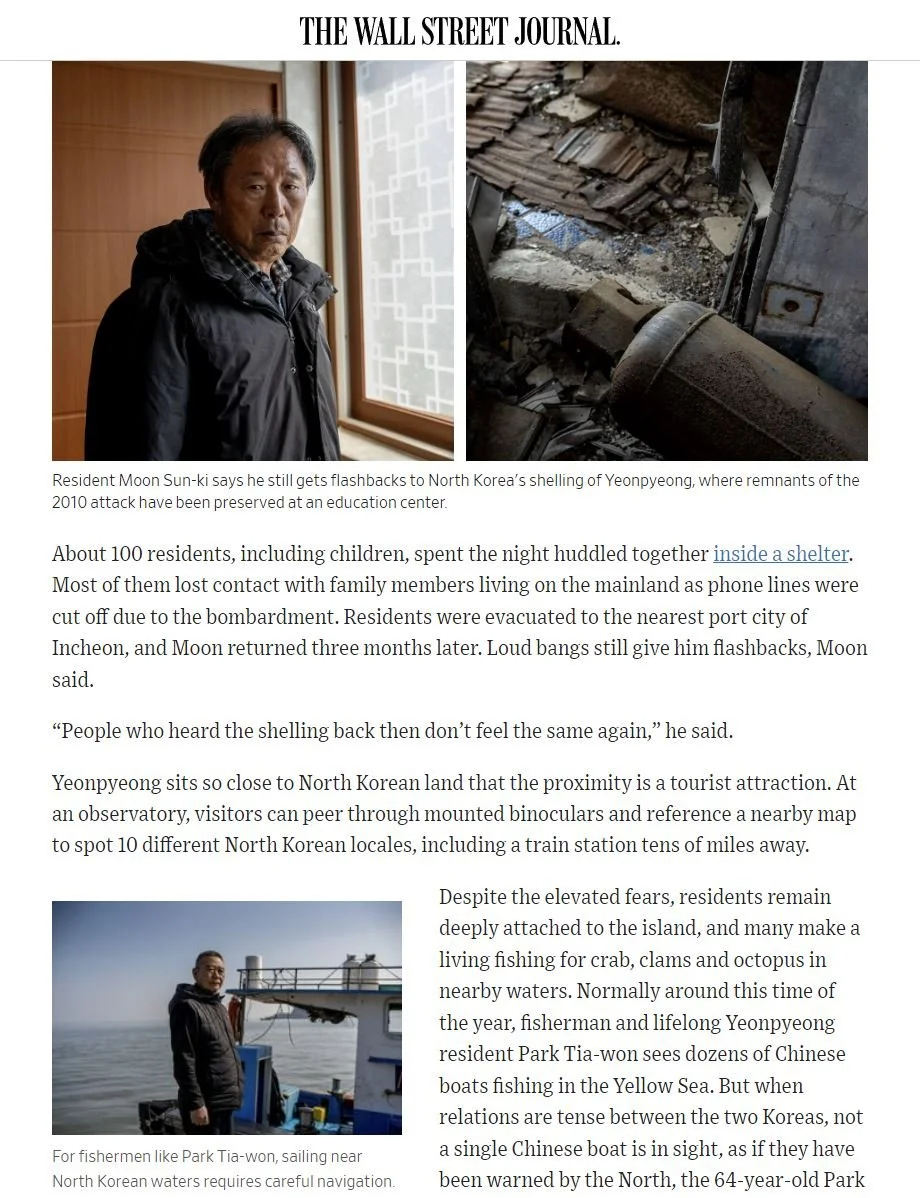 The Wall Street Journal  - Sirens sound, anxieties rise on tiny island near North Korean shores