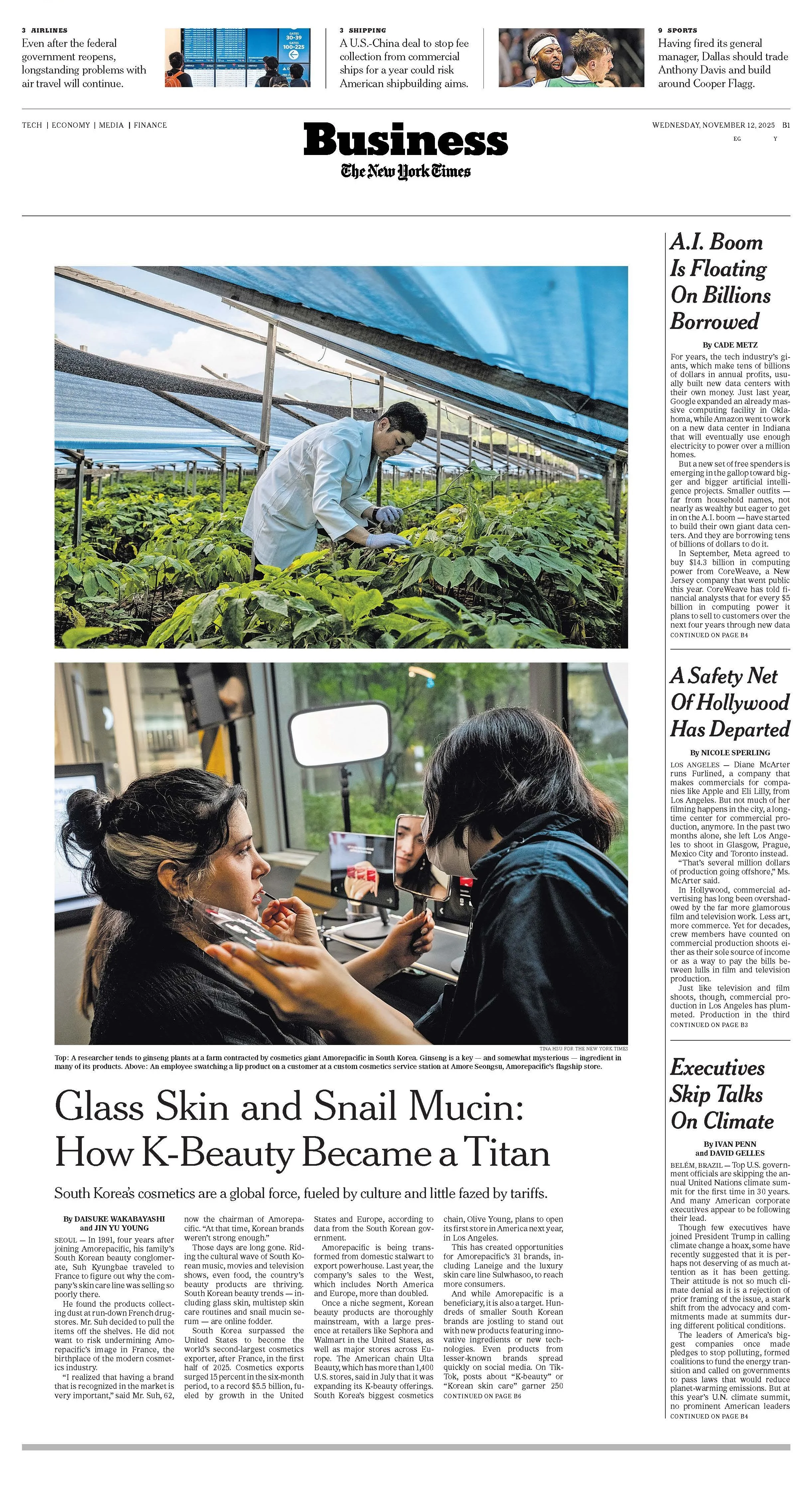 The New York Times - Glass Skin and Snail Mucin: South Korea’s Journey to Global Beauty Power