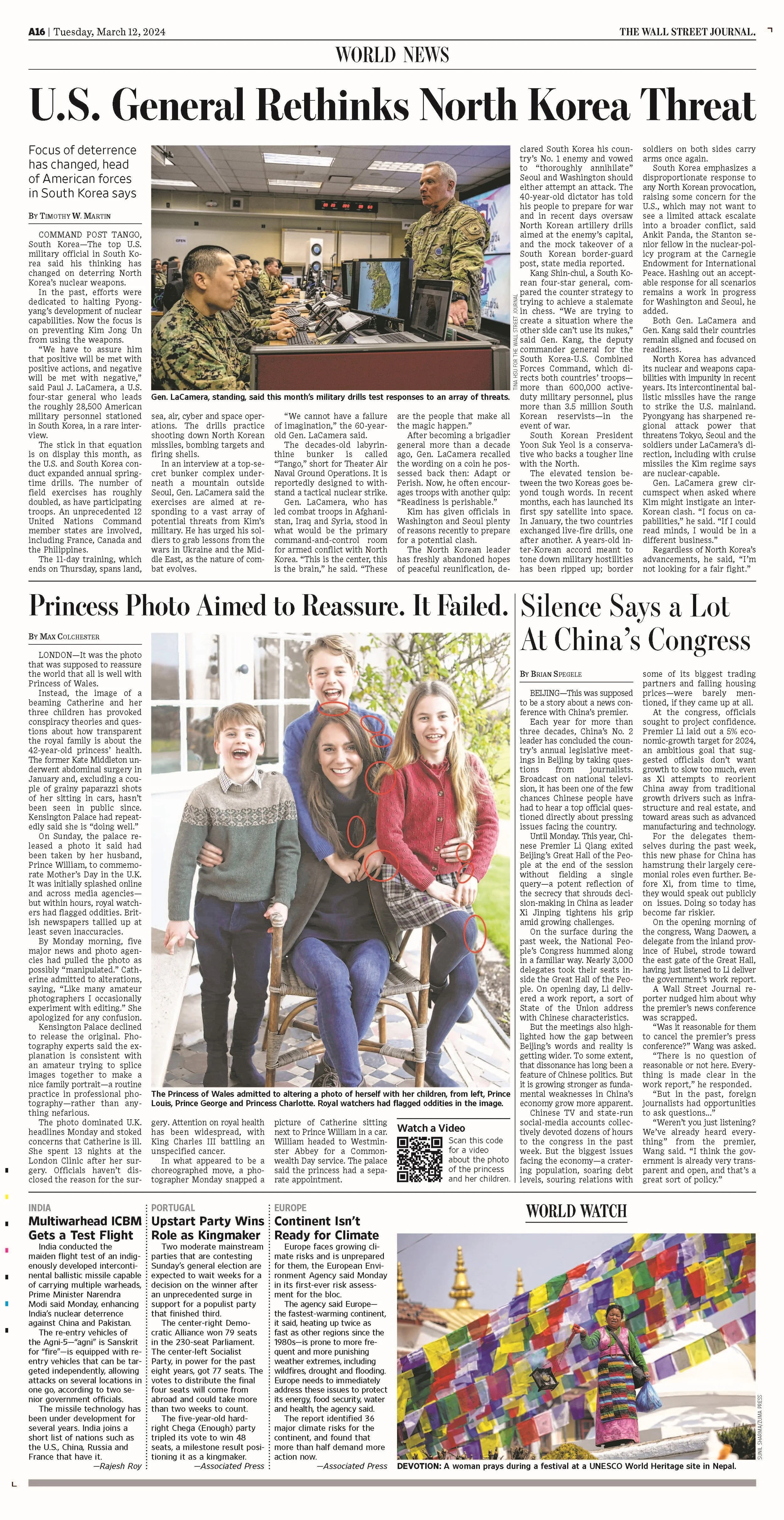 The Wall Street Journal - Top U.S. general sees changing nuclear threat from North Korea