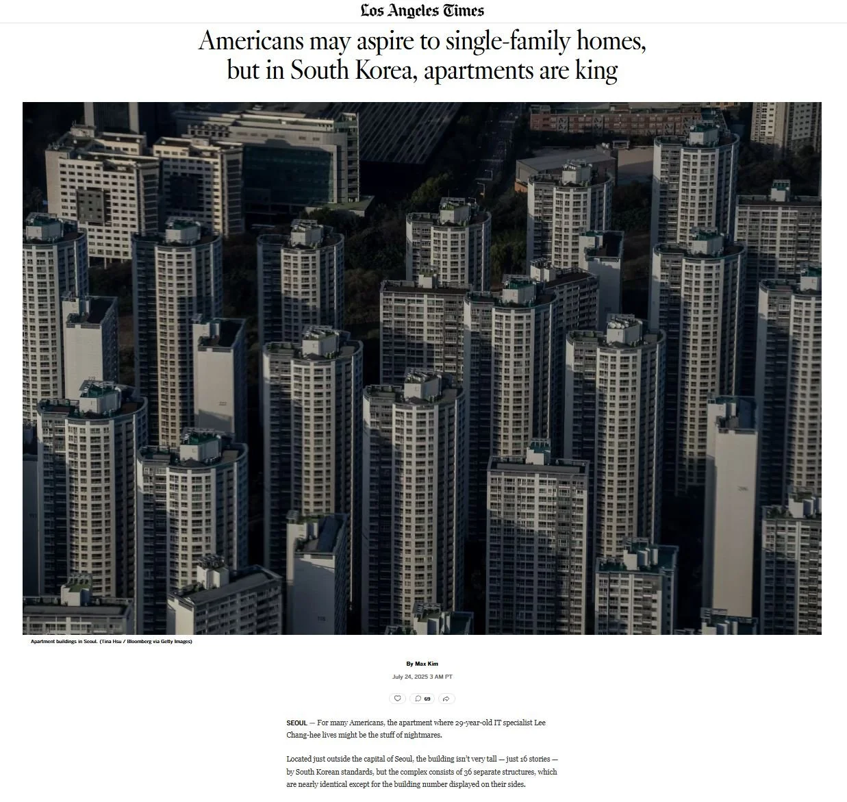 Americans may aspire to single-family homes, but in South Korea, apartments are king