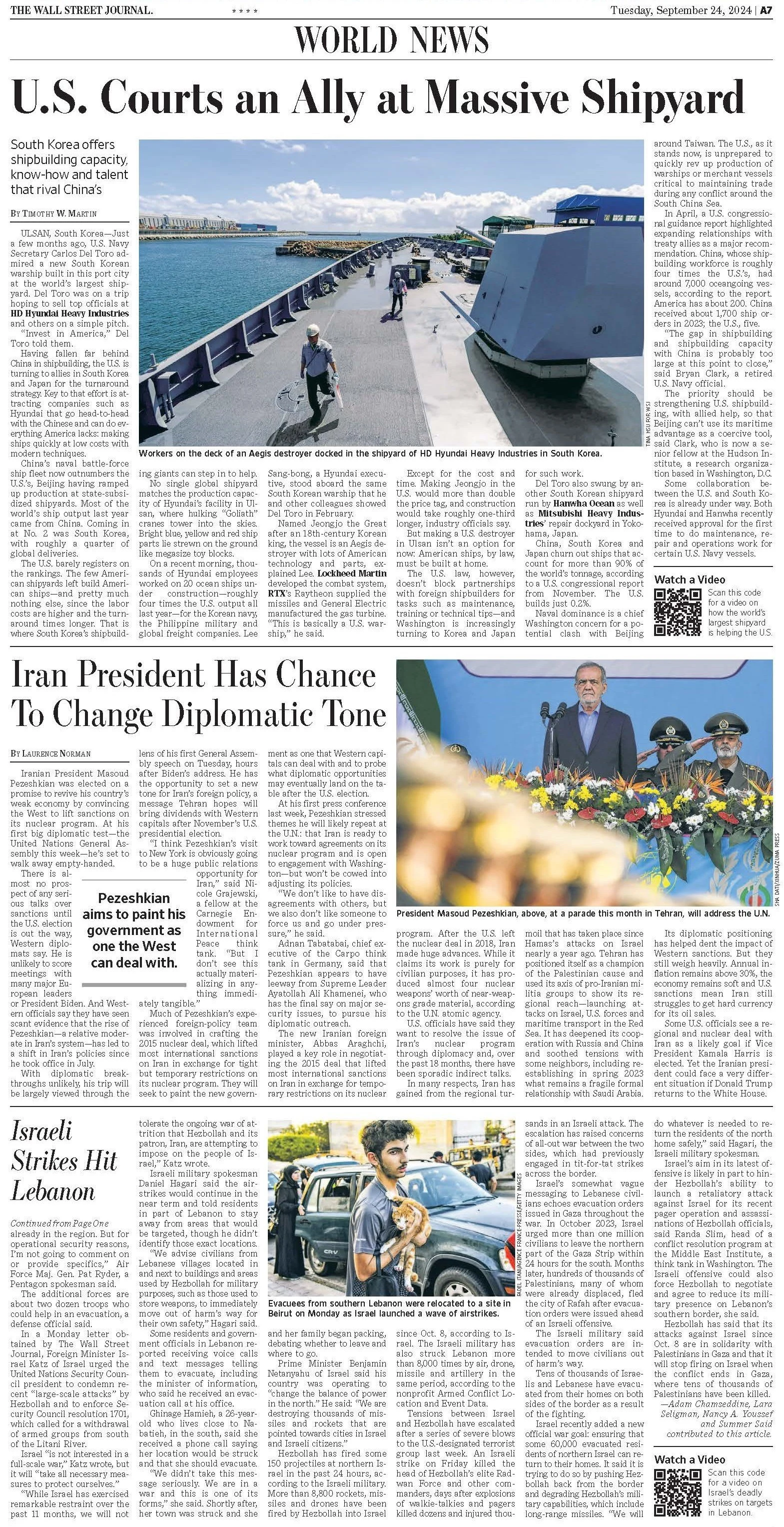The Wall Street Journal - At the World’s Largest Shipyard, U.S. Courts an Ally to Face Up to China
