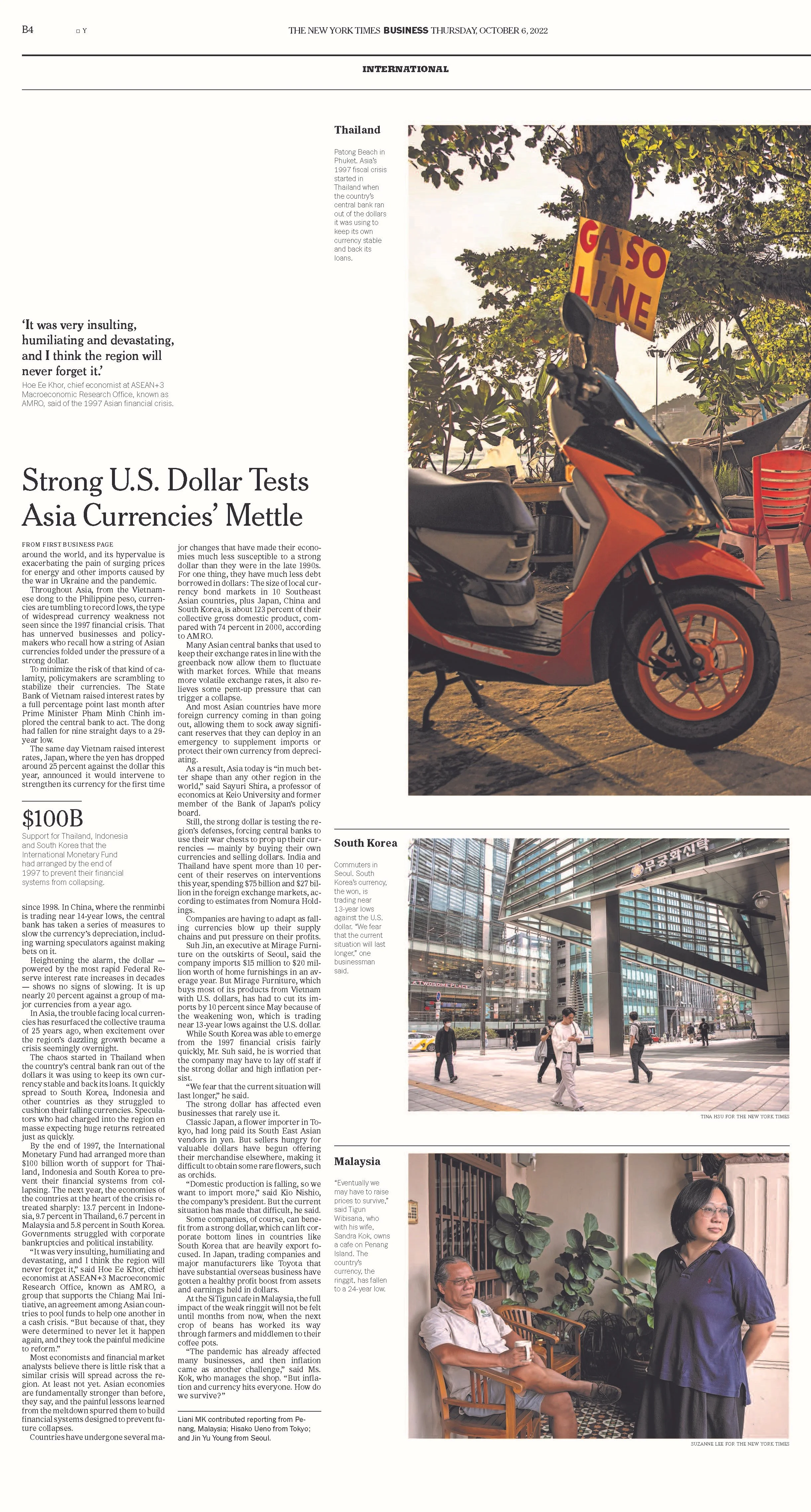 The New York Times - Businesses brace for currency chaos in Asia, a region with a history of crisis