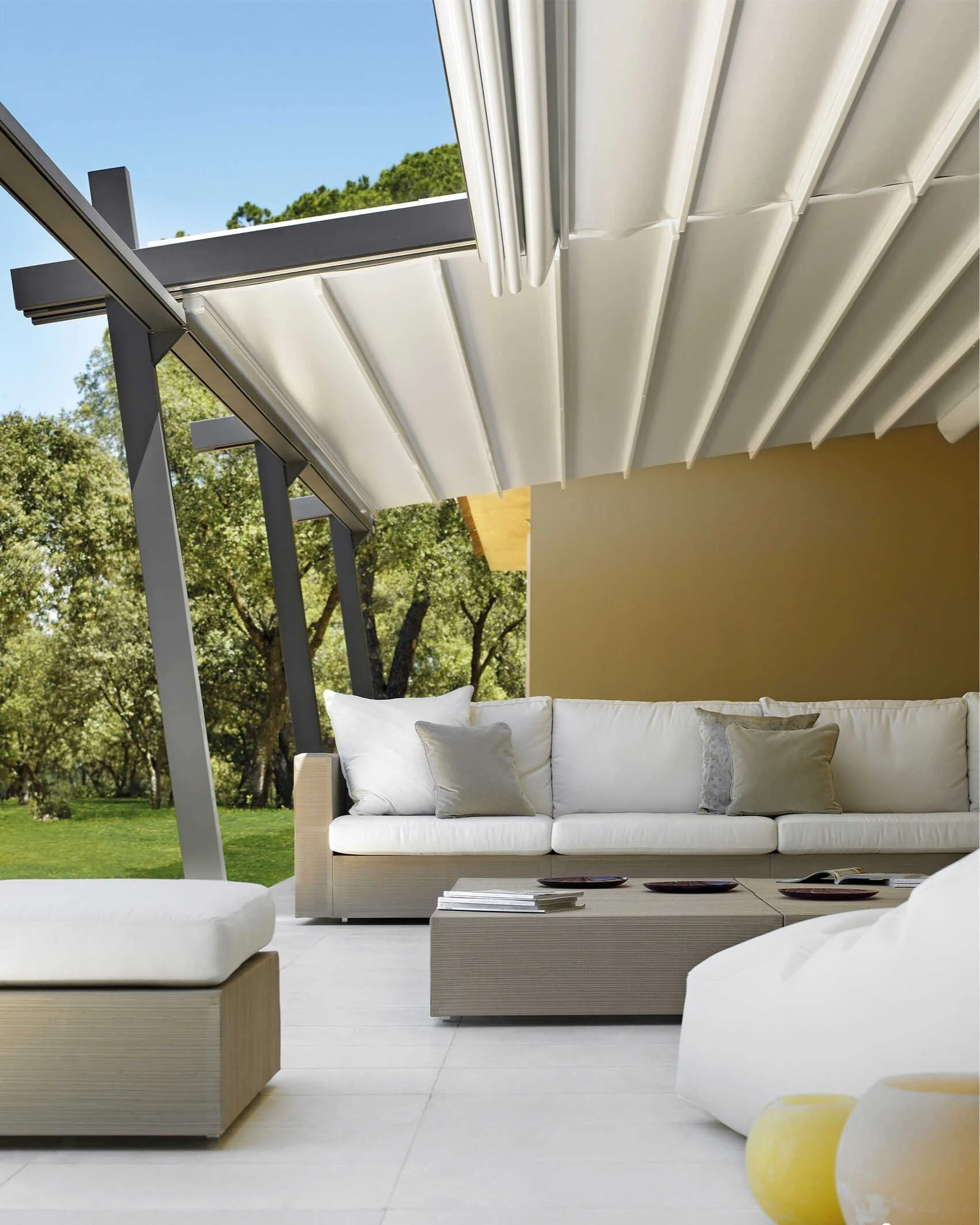 Waterproof retractable fabric roof Brisbane with integrated drainage