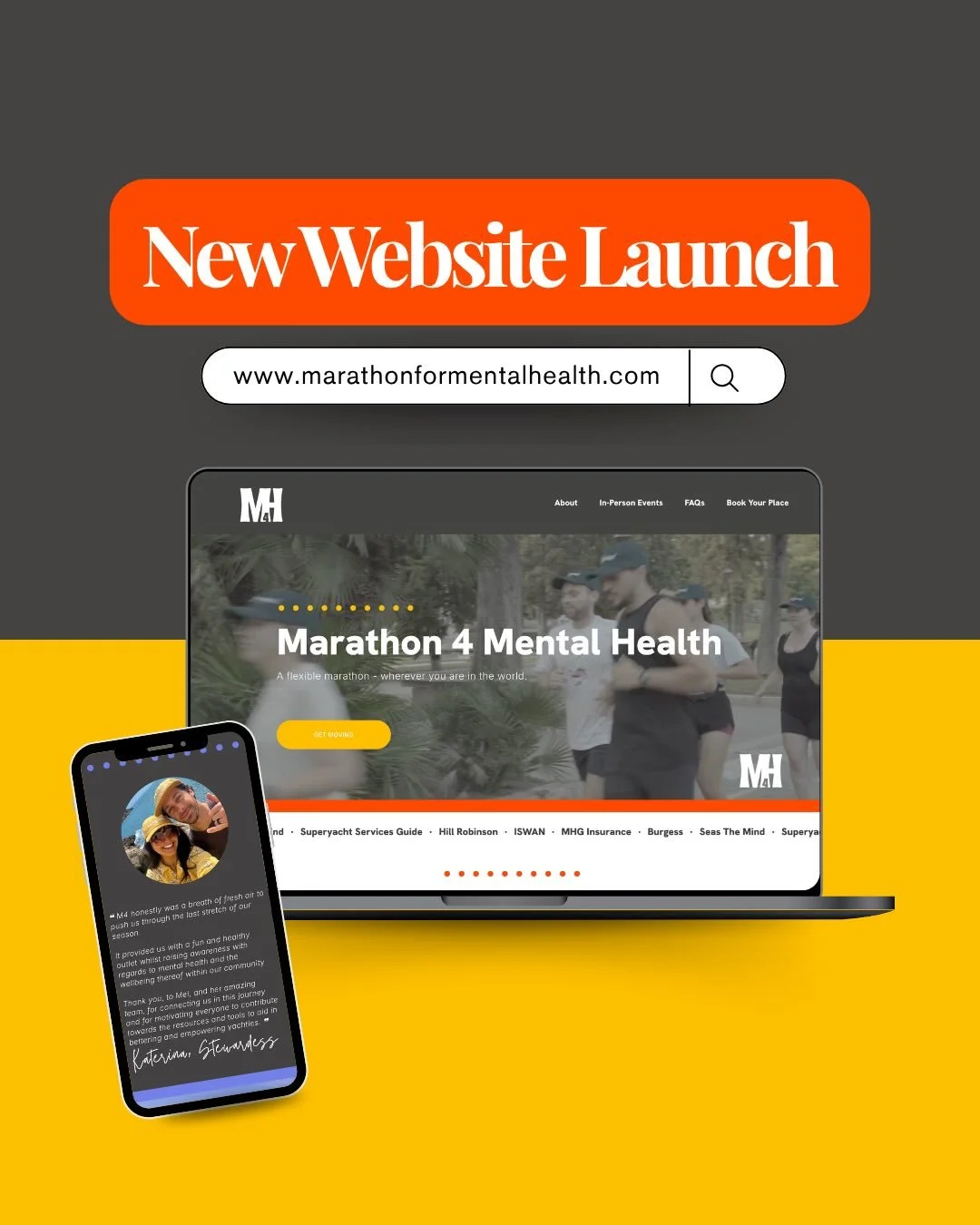 I LOVED working with @marathonfor_mentalhealth on this bright, bold, energetic design.

Marathon 4 Mental Health is a flexible marathon built for crew and seafaring professionals ⛵️

Mel had already introduced that sunset yellow, but we pushed things