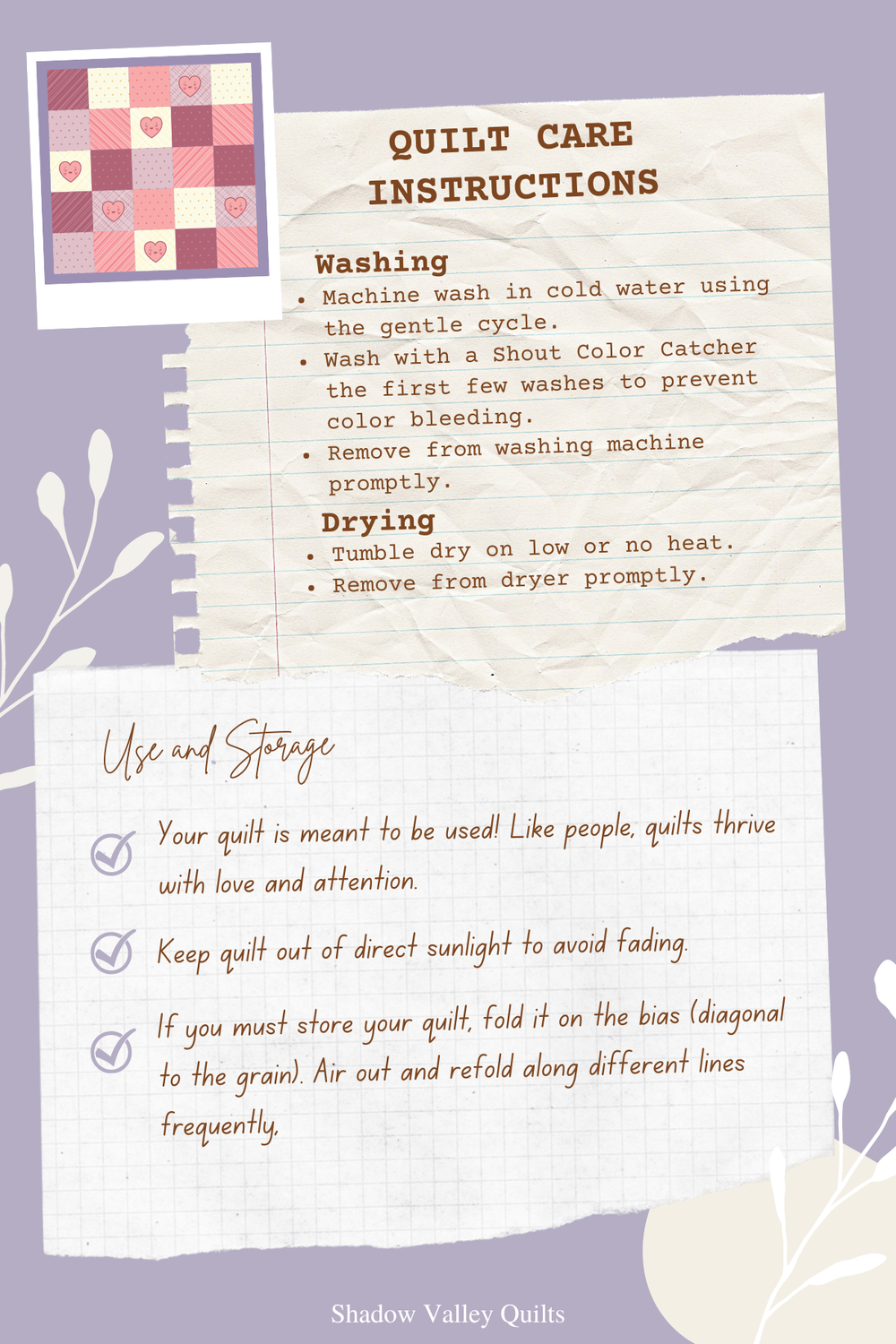 How to care for your handmade quilt — Shadow Valley Quilts