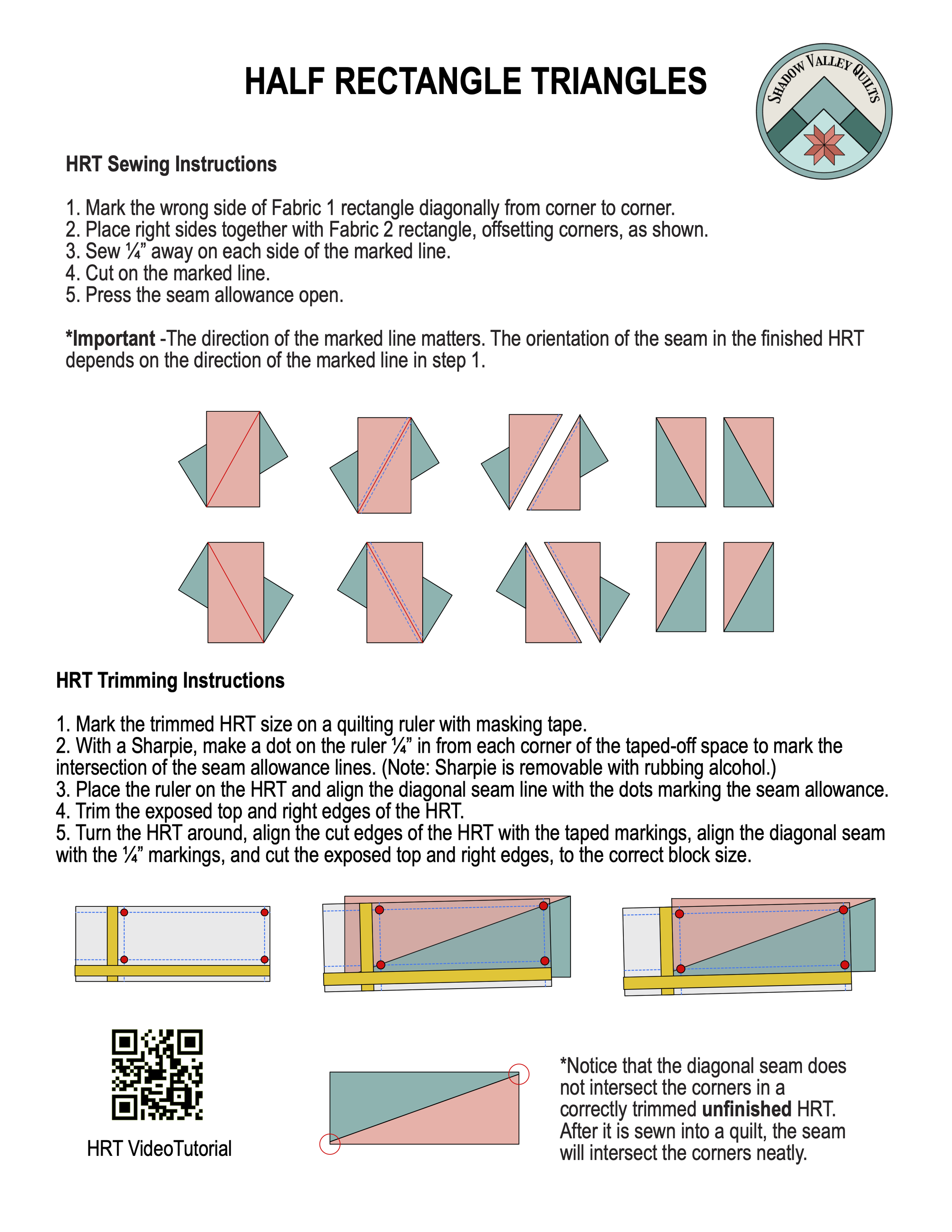 Half Rectangle Triangle Quilt Block  Written Tutorial