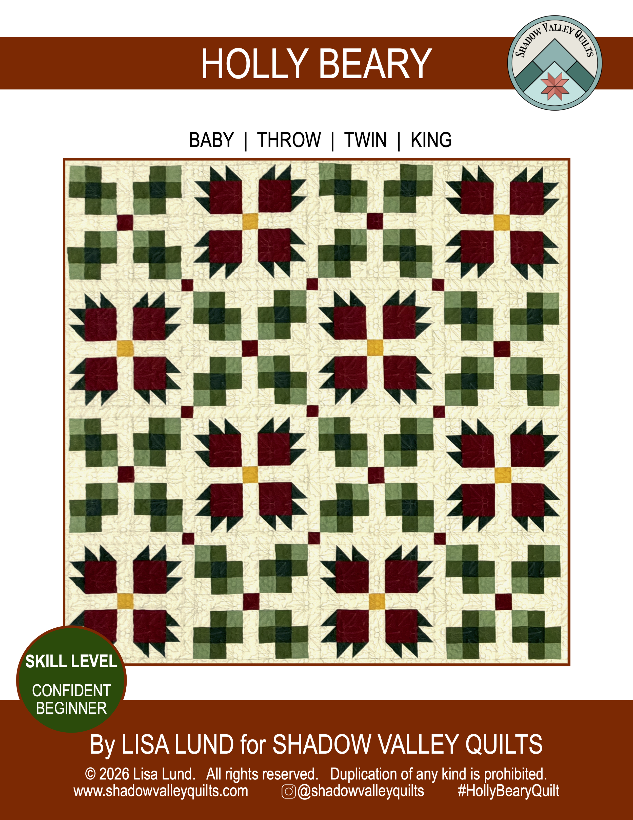 Holly Beary Quilt Pattern (Printed Booklet)